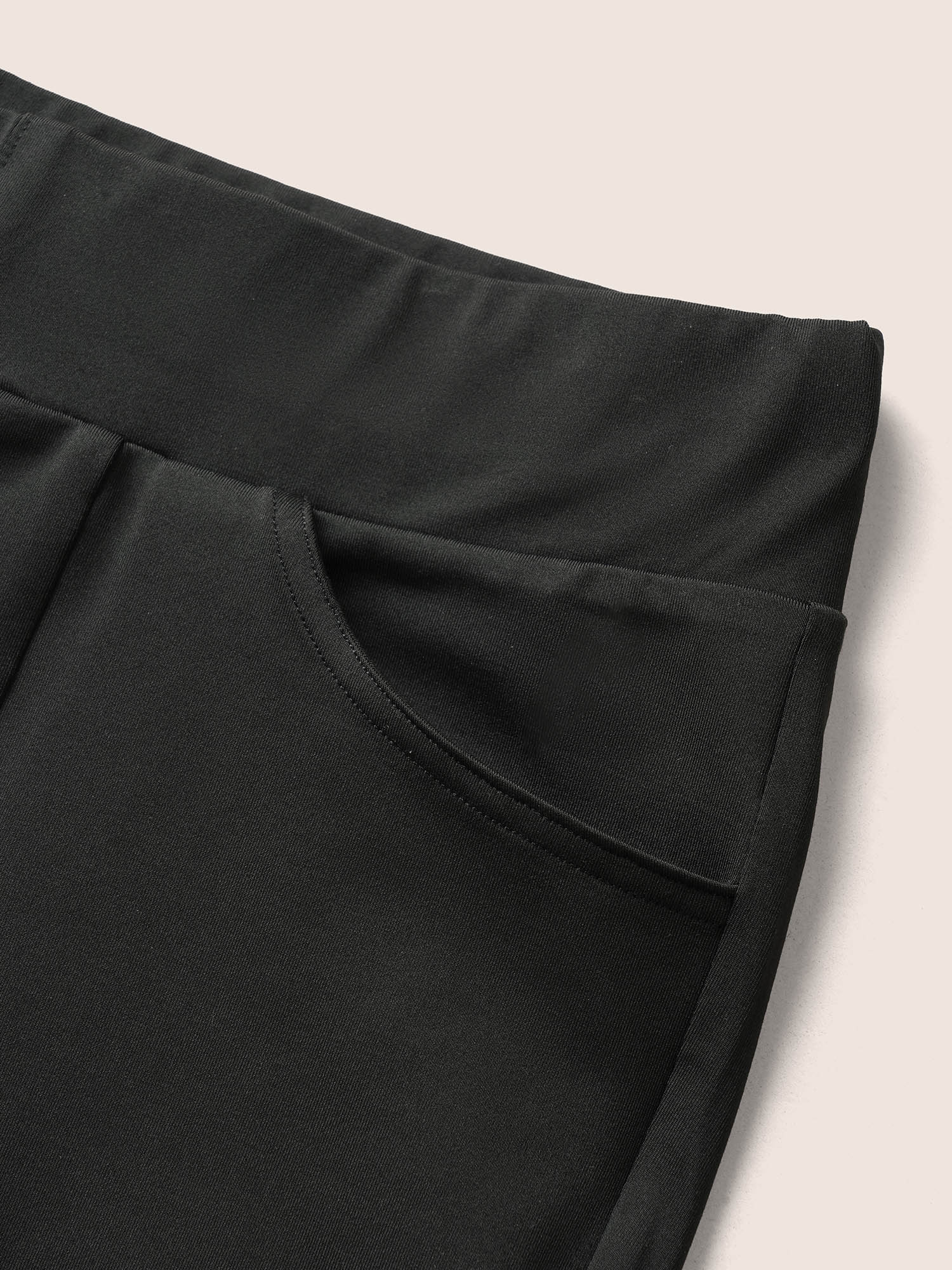 Plus Size Solid Metal Chain Detail Pocket High Rise Leggings Women Black At the Office High stretch Skinny High Rise Work Leggings BloomChic 10/M 