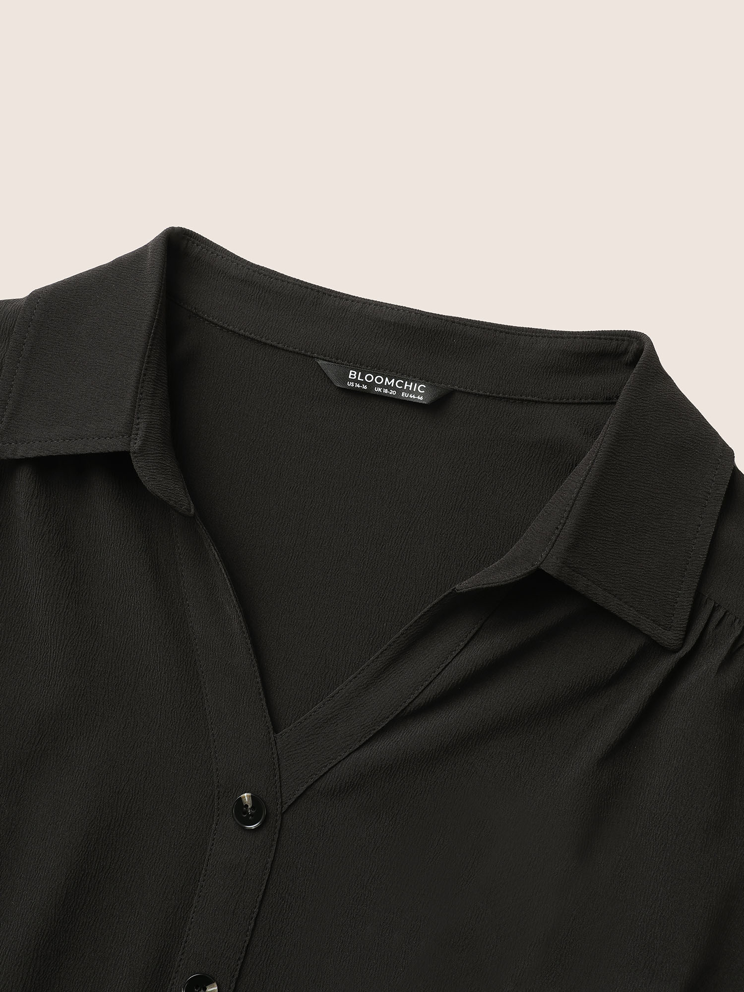 

Plus Size Black Stretchy Woven Button Detail Shirt Collar Blouse Women Workwear Essentials Short sleeve Shirt collar Work Blouses BloomChic