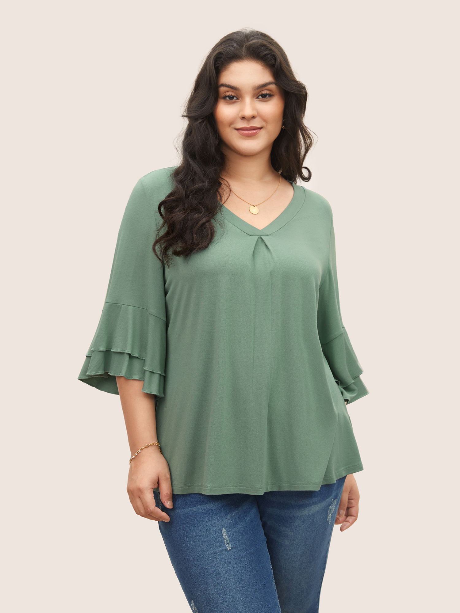 

Supersoft Essentials Ruffle Layered Sleeve Pleated T-shirt, Mint