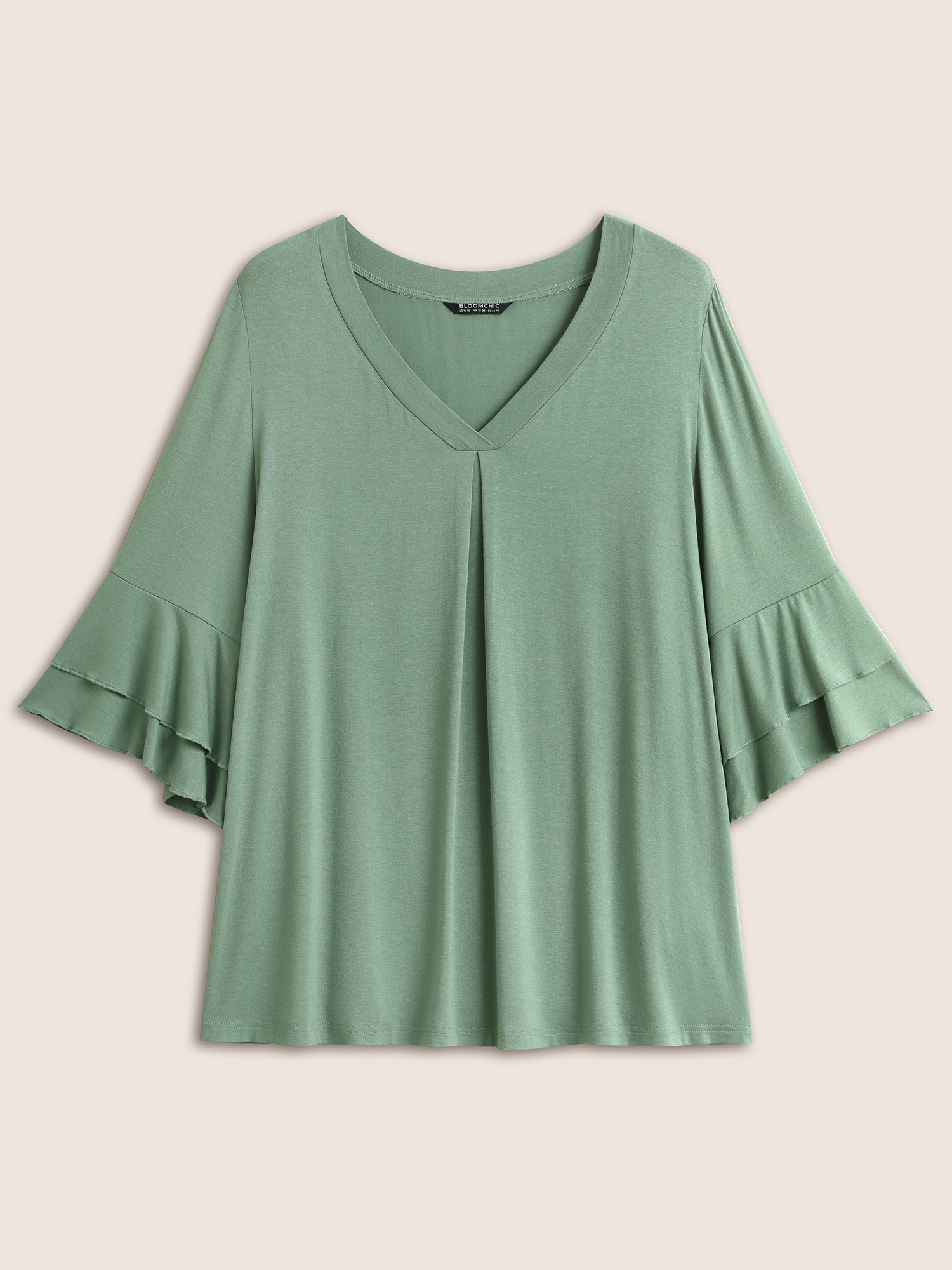 

Plus Size Supersoft Essentials Ruffle Layered Sleeve Pleated T-shirt Mint Women Elegant Non Plain Non Everyday T-shirts BloomChic