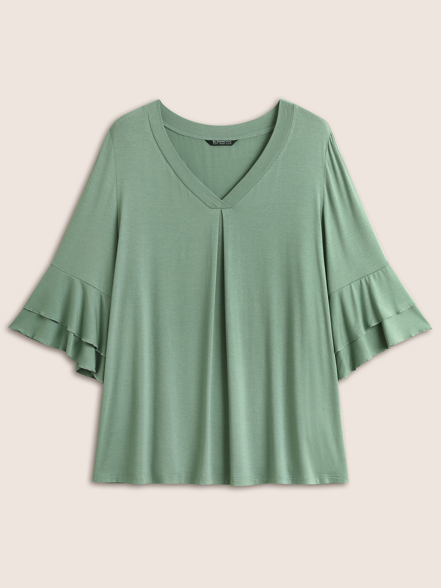 

Plus Size Supersoft Essentials Ruffle Layered Sleeve Pleated T-shirt Mint Non Short sleeve Elegant Jersey Tops