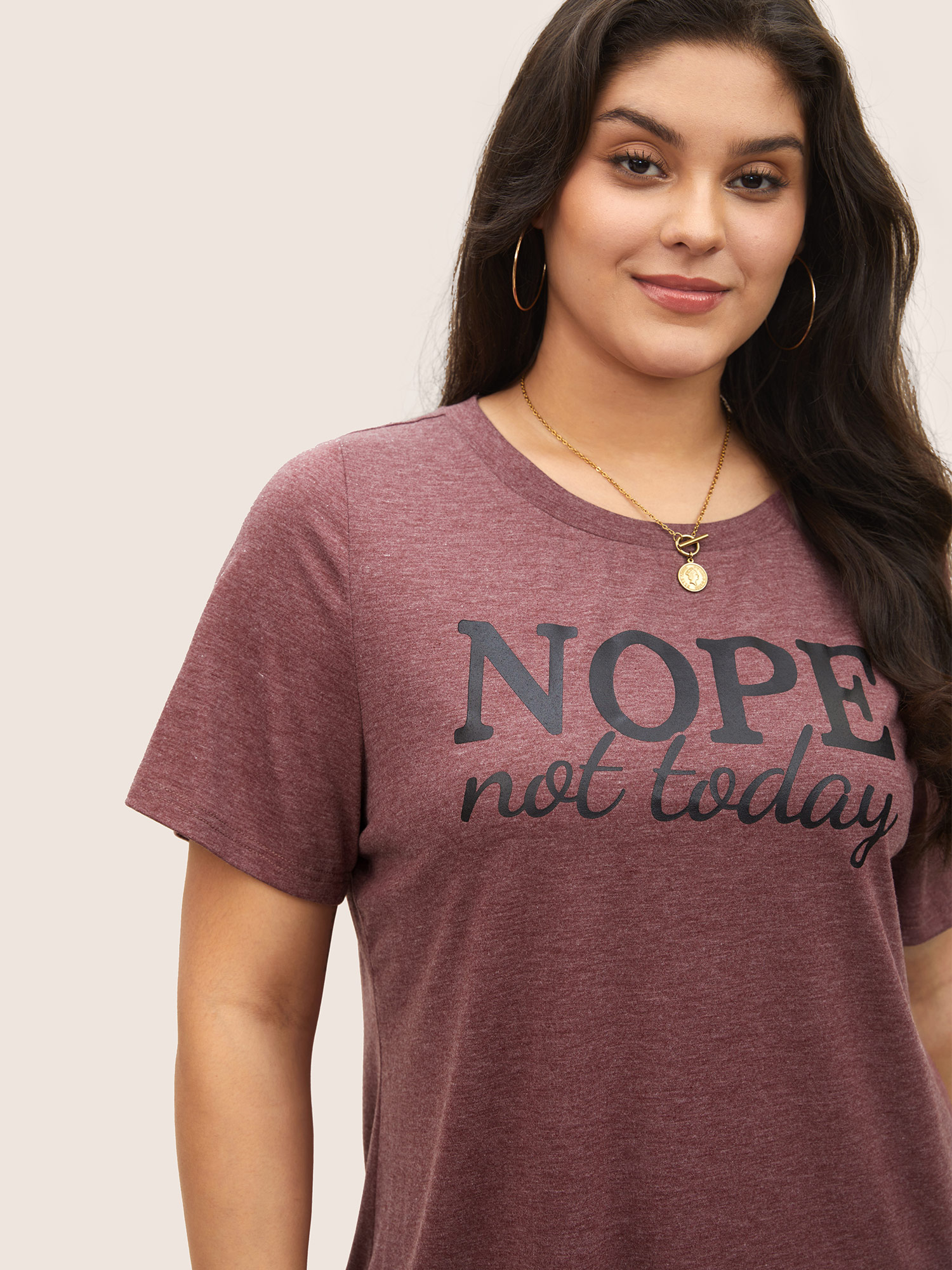 

Plus Size Heather Positive Slogan Crew Neck T-shirt Russet Women Casual Positive slogan Round Neck Everyday T-shirts BloomChic