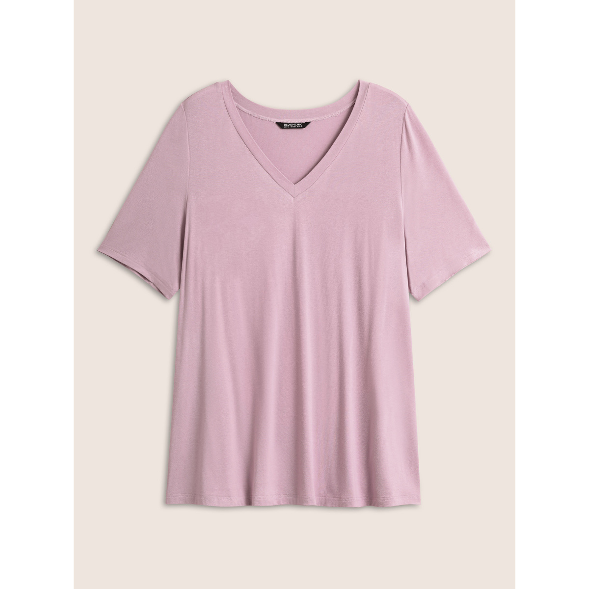 

Plus Size Supersoft Essentials Solid Split Hem T-shirt Pink Women Casual Non Plain V-neck Everyday T-shirts BloomChic