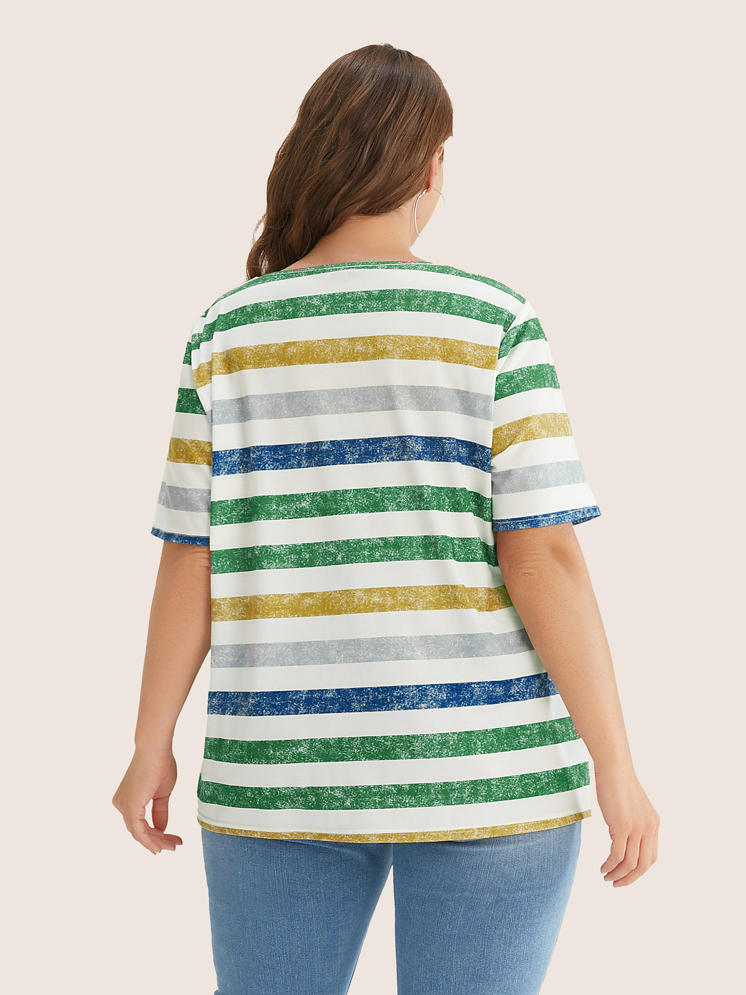 Plus Size Women Everyday Striped Regular Sleeve Short sleeve V-neck Casual T-shirts BloomChic 
