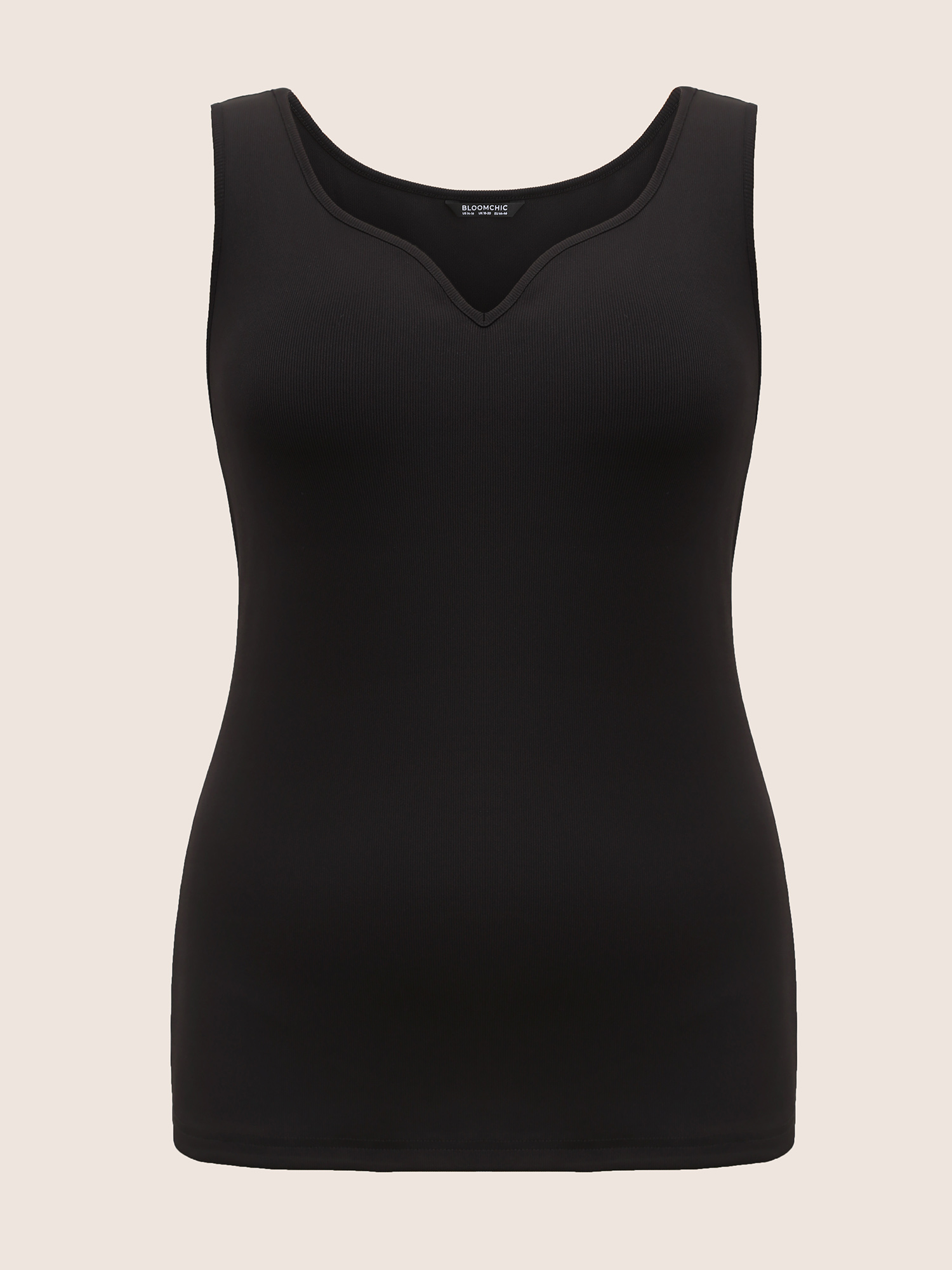 Plus Size Solid Rib Knit Heart Neckline Tank Top Women Black Casual Heart neckline Everyday Tank Tops Camis BloomChic 10/M 