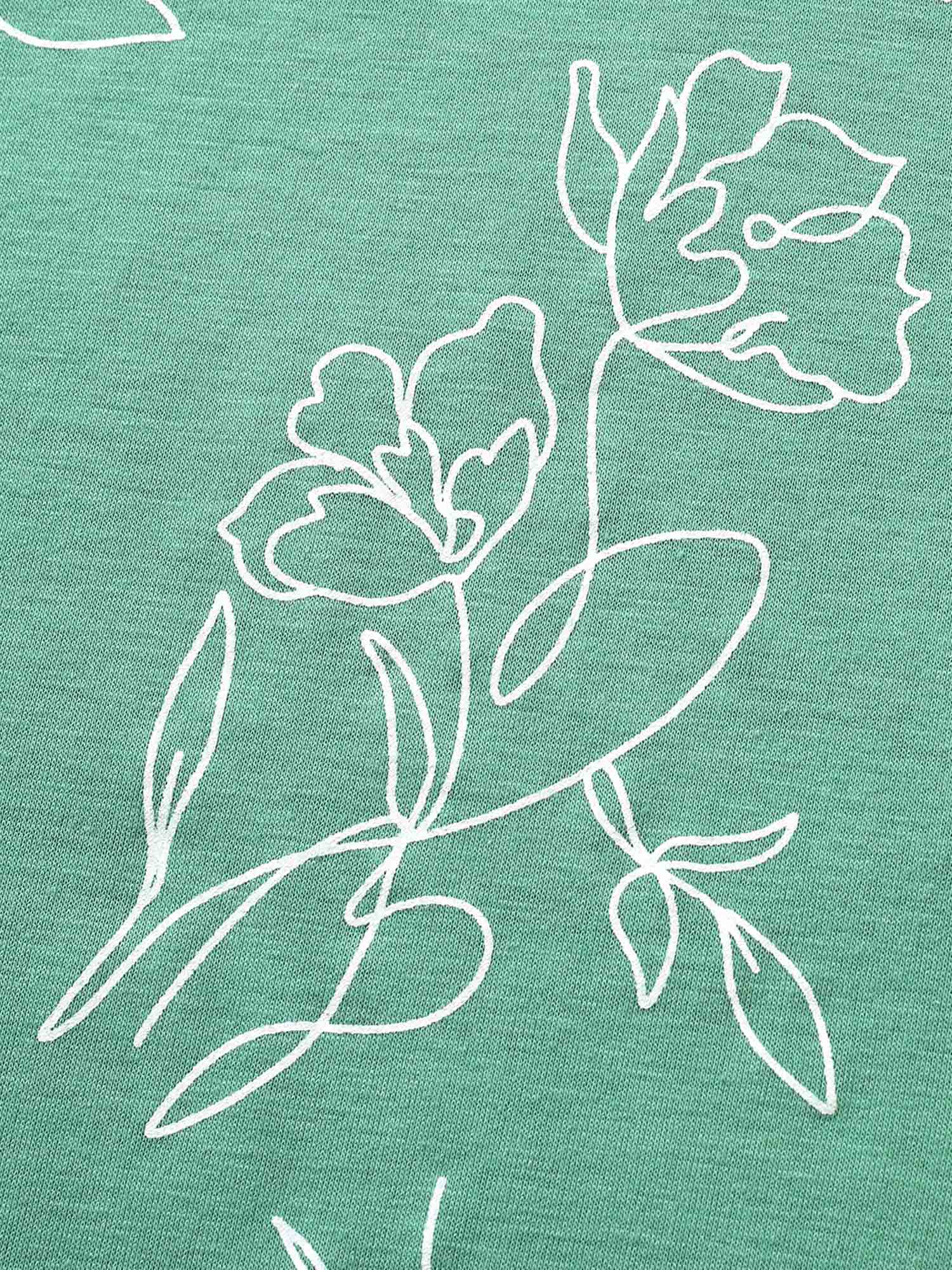 Plus Size Line Floral Print Crew Neck T-shirt Mint Women Elegant Round Neck Everyday T-shirts BloomChic 26/4X 