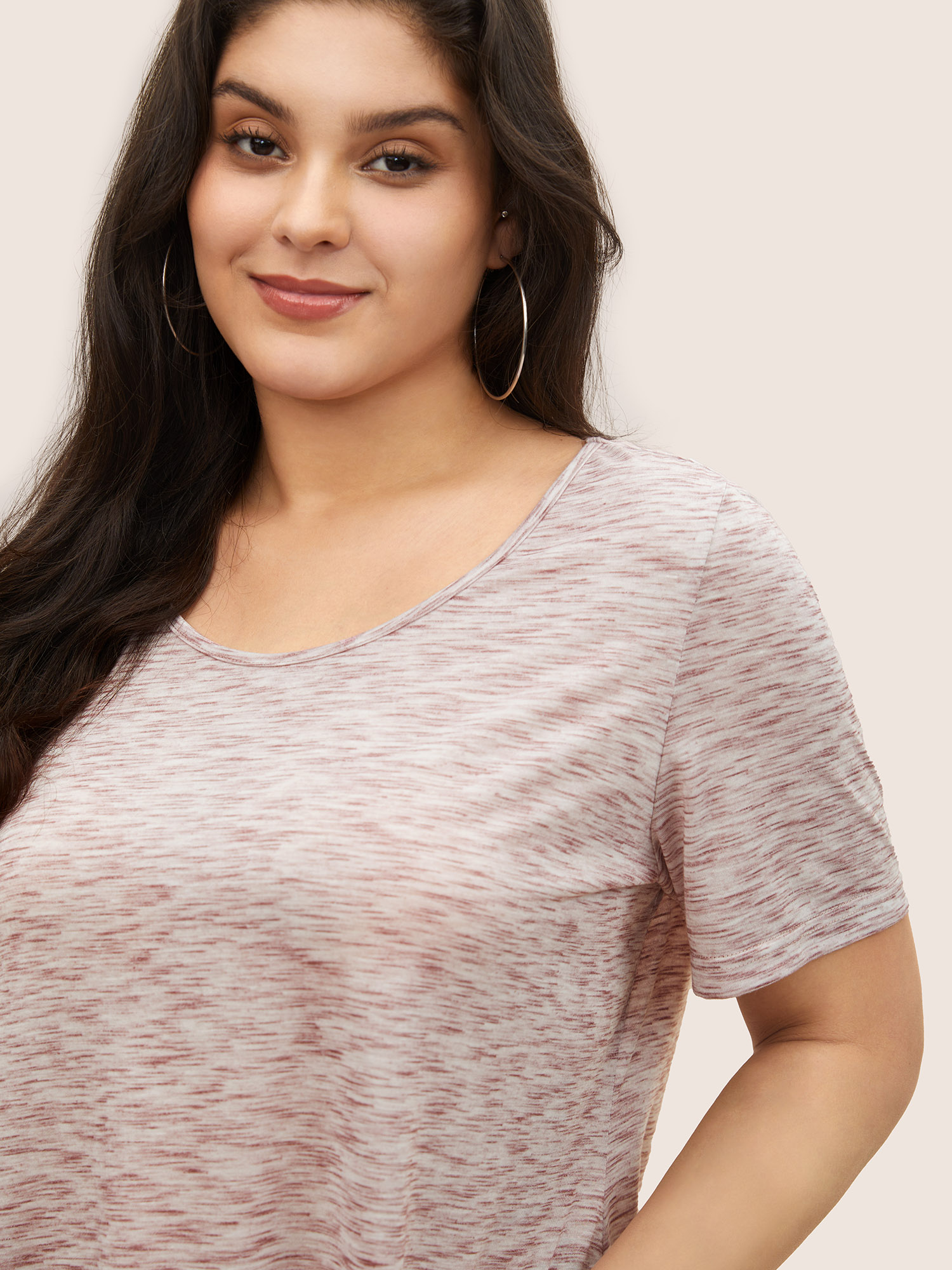 Plus Size Heather Curved High Low Hem Crew Neck T-shirt DustyPink Women Casual Non Round Neck Everyday T-shirts BloomChic 22-24/3X 