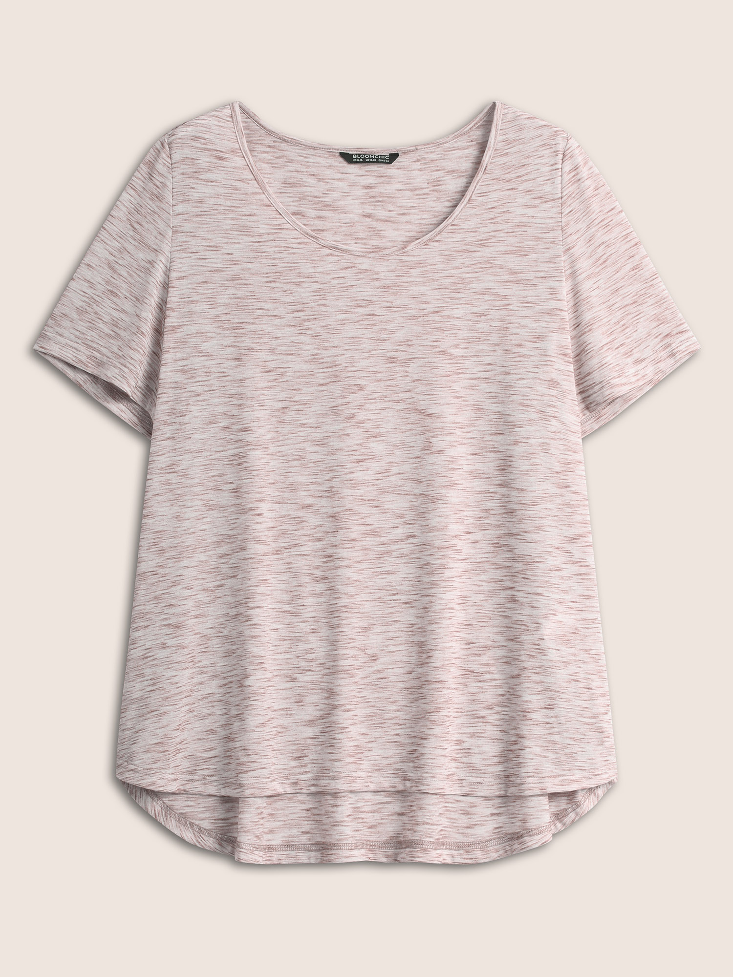 Plus Size Heather Curved High Low Hem Crew Neck T-shirt DustyPink Women Casual Non Round Neck Everyday T-shirts BloomChic 22-24/3X 
