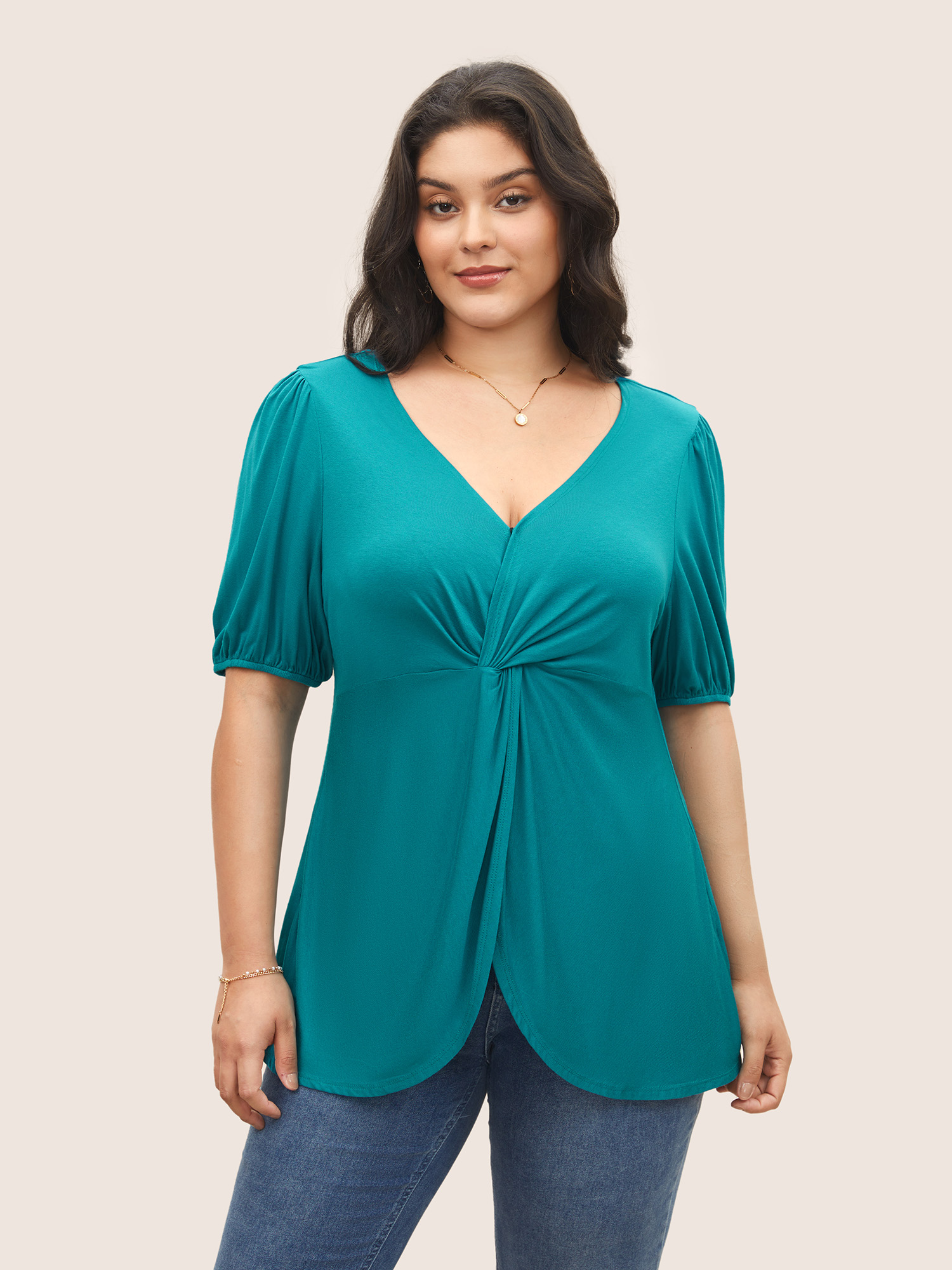 

Supersoft Essentials Twist Front Elastic Cuffs Knit Top, Turquoise