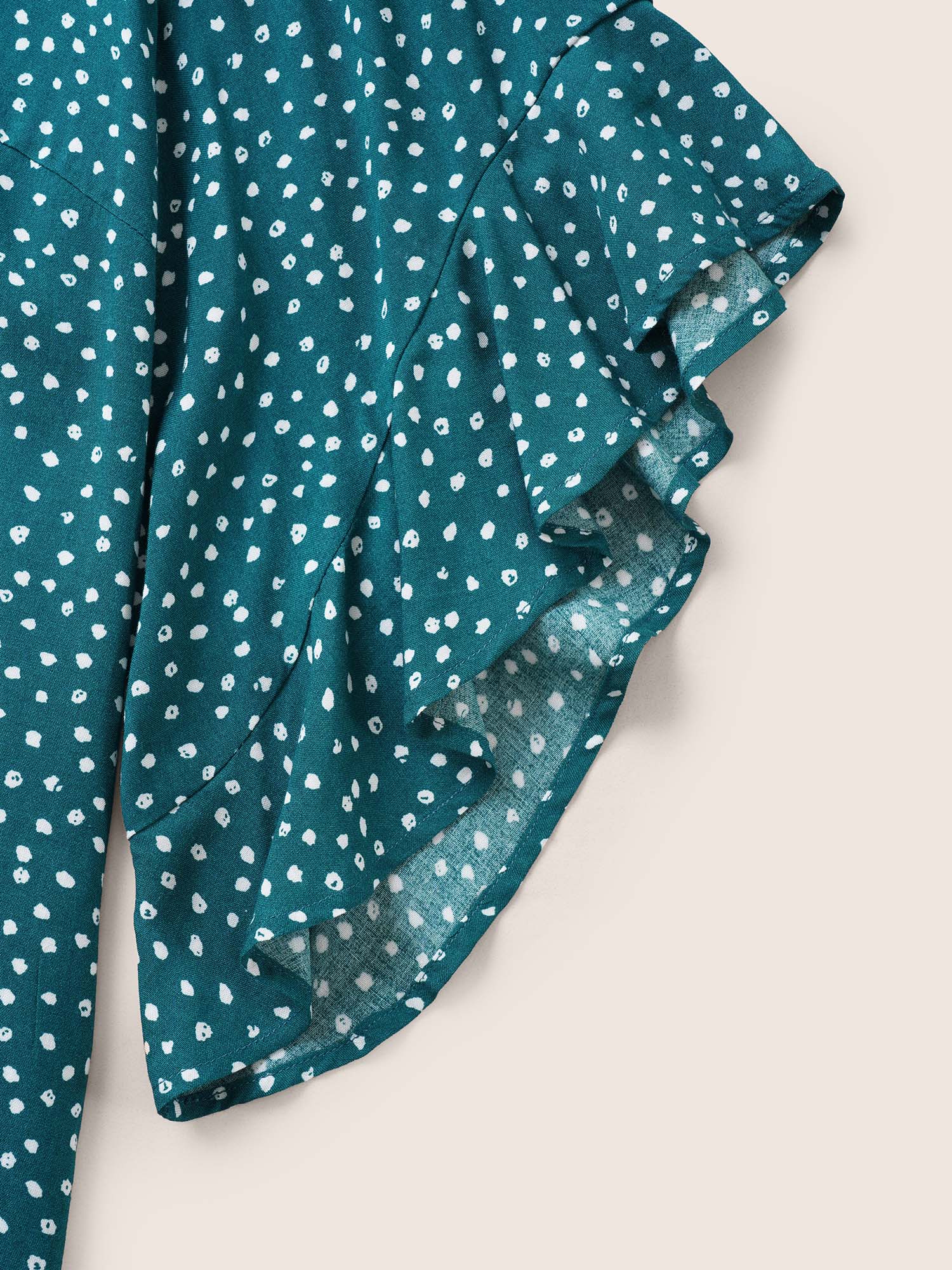 Plus Size Emerald Tie Neck Polka Dot Patchwork Ruffle Sleeve Blouse Women Elegant Half Sleeve V-neck Everyday Blouses BloomChic 30/6X 