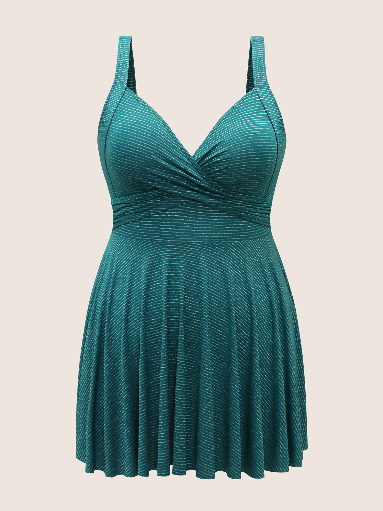 Plus Size Striped Twist Front Adjustable Straps Swim Dress Women`s Swimwear Cyan Beach Bodycon High stretch Curve Swim Dresses BloomChic 18-20/2X 