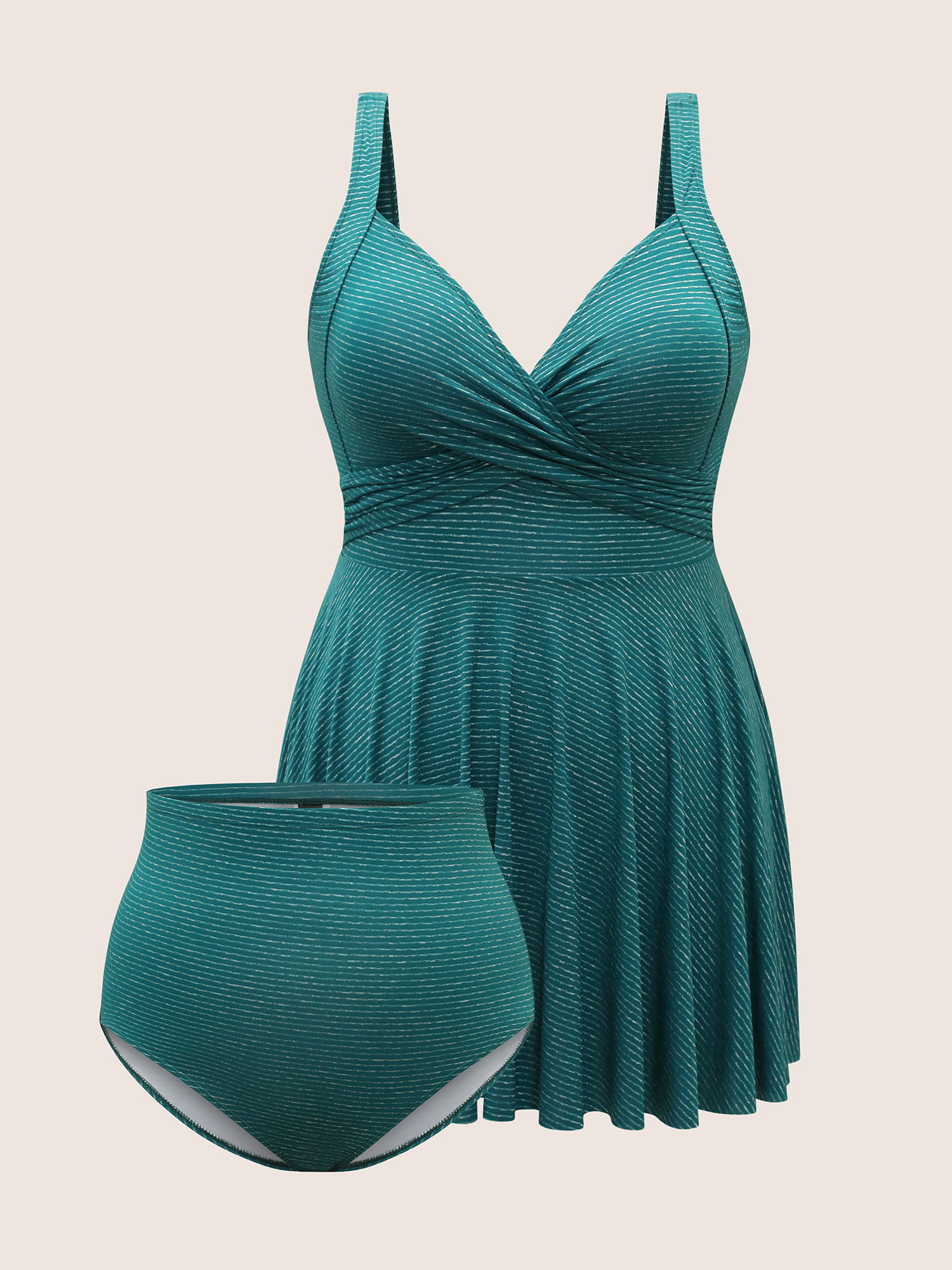 Plus Size Striped Twist Front Adjustable Straps Swim Dress Women`s Swimwear Cyan Beach Bodycon High stretch Curve Swim Dresses BloomChic 18-20/2X 
