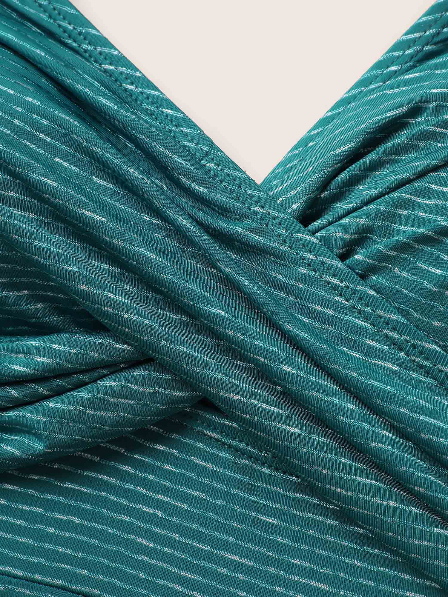 Plus Size Striped Twist Front Adjustable Straps Swim Dress Women`s Swimwear Cyan Beach Bodycon High stretch Curve Swim Dresses BloomChic 18-20/2X 