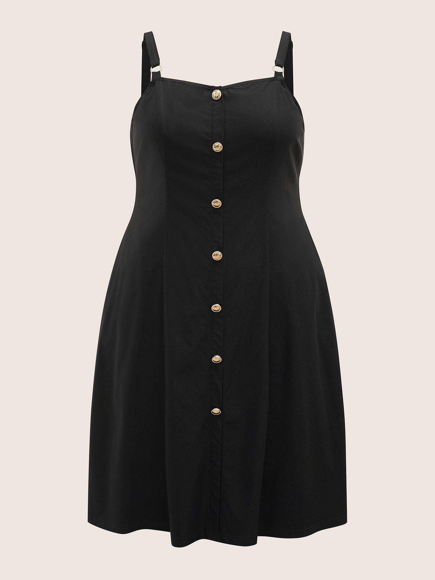 Plus Size Plain Adjustable Straps Metal Detail Pocket Dress Black Women At the Office Non Non Sleeveless Curvy Midi Dress BloomChic 26/4X 