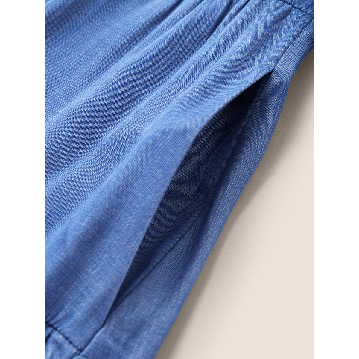 

Plus Size Plain Button Detail Layered Hem Ruffle Cap Sleeve Dress Blue Women Non Curvy Midi Dress BloomChic
