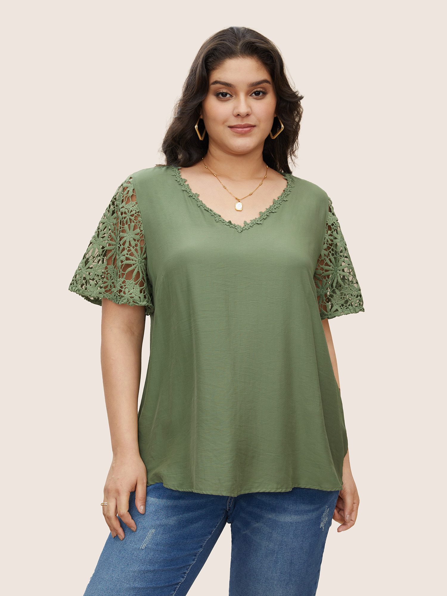 Bloomchic Plain V Neck Floral Patchwork Blouse In Multi