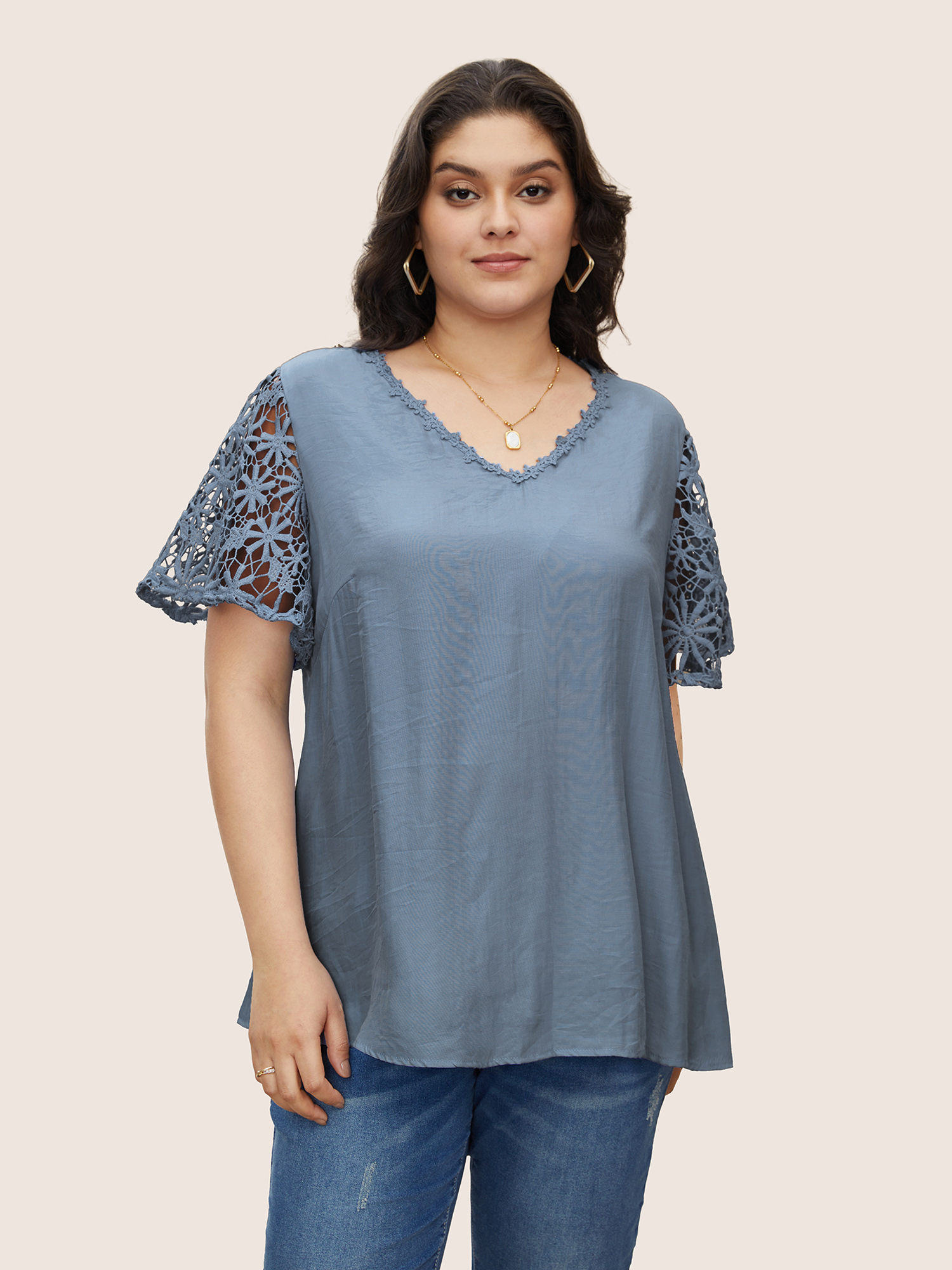 Bloomchic Plain V Neck Floral Patchwork Blouse In Multi