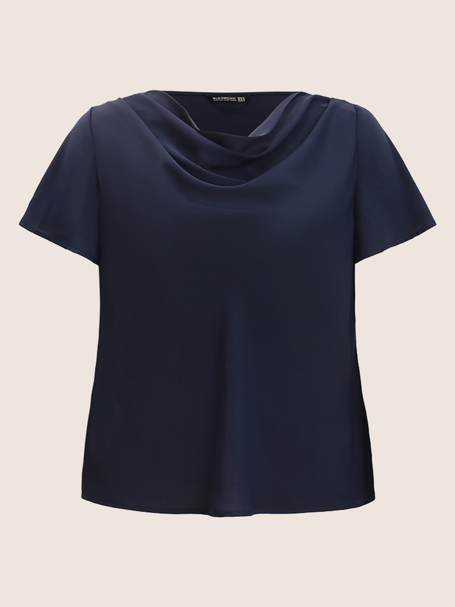 Plus Size Indigo Plain Cowl Neck Ruffle Sleeve Blouse Women Work From Home Short sleeve Cowl Neck Work Blouses BloomChic 12/L 