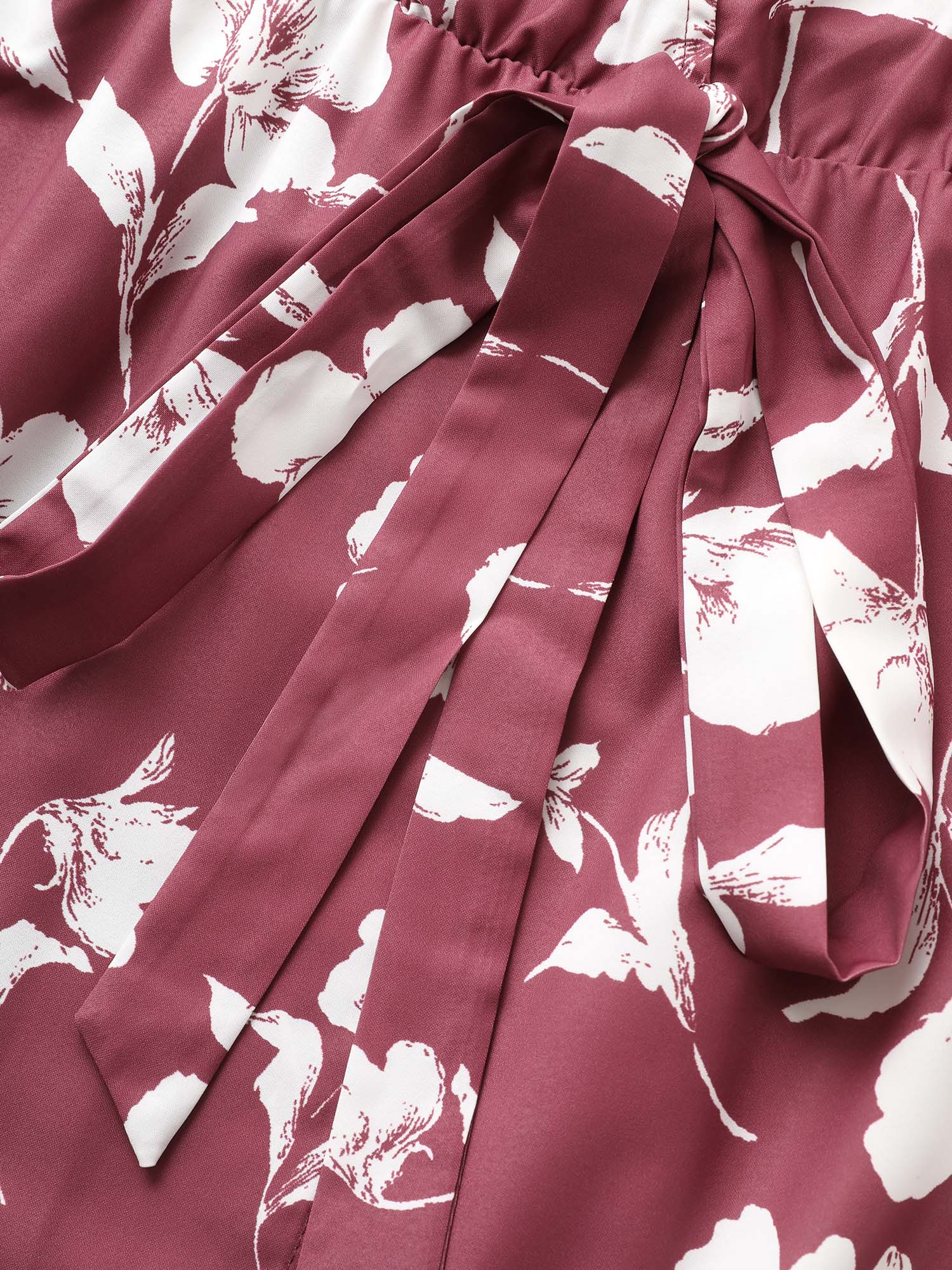 Plus Size Floral Ruffle Knot Side Wrap Dress DustyPink Women Elegant Ruffles V-neck Short sleeve Curvy Midi Dress BloomChic 14/1X 