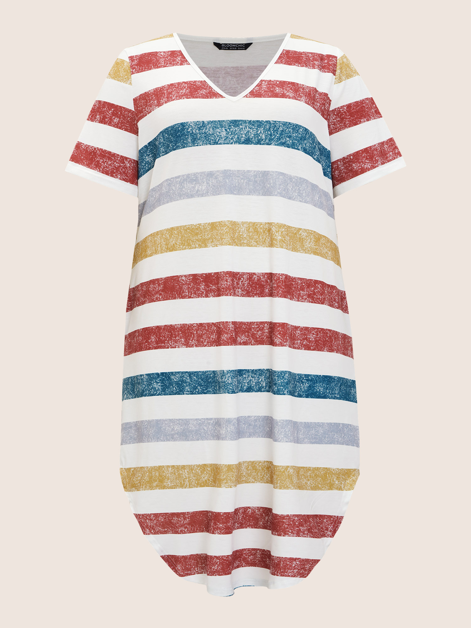 Plus Size Women Everyday Striped Arc Hem Regular Sleeve Short sleeve V-neck Pocket Casual Dresses BloomChic 