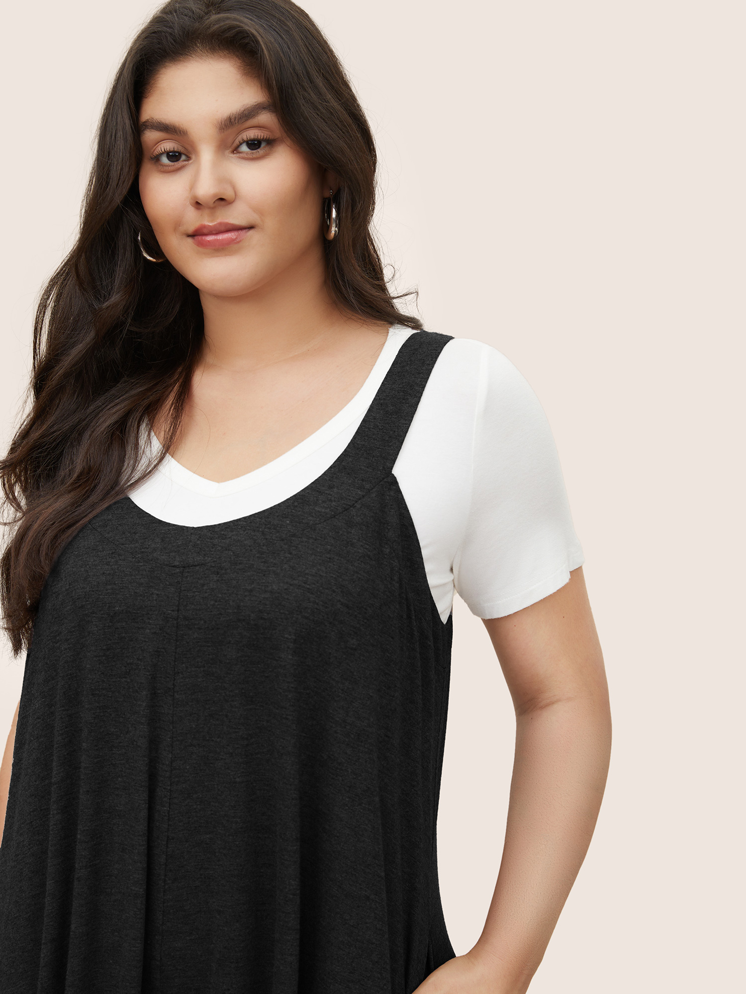 Plus Size Black Supersoft Essentials Solid Pocket Adjustable Straps Jumpsuit Women Casual Sleeveless Non Everyday Loose Jumpsuits BloomChic 28/5X 