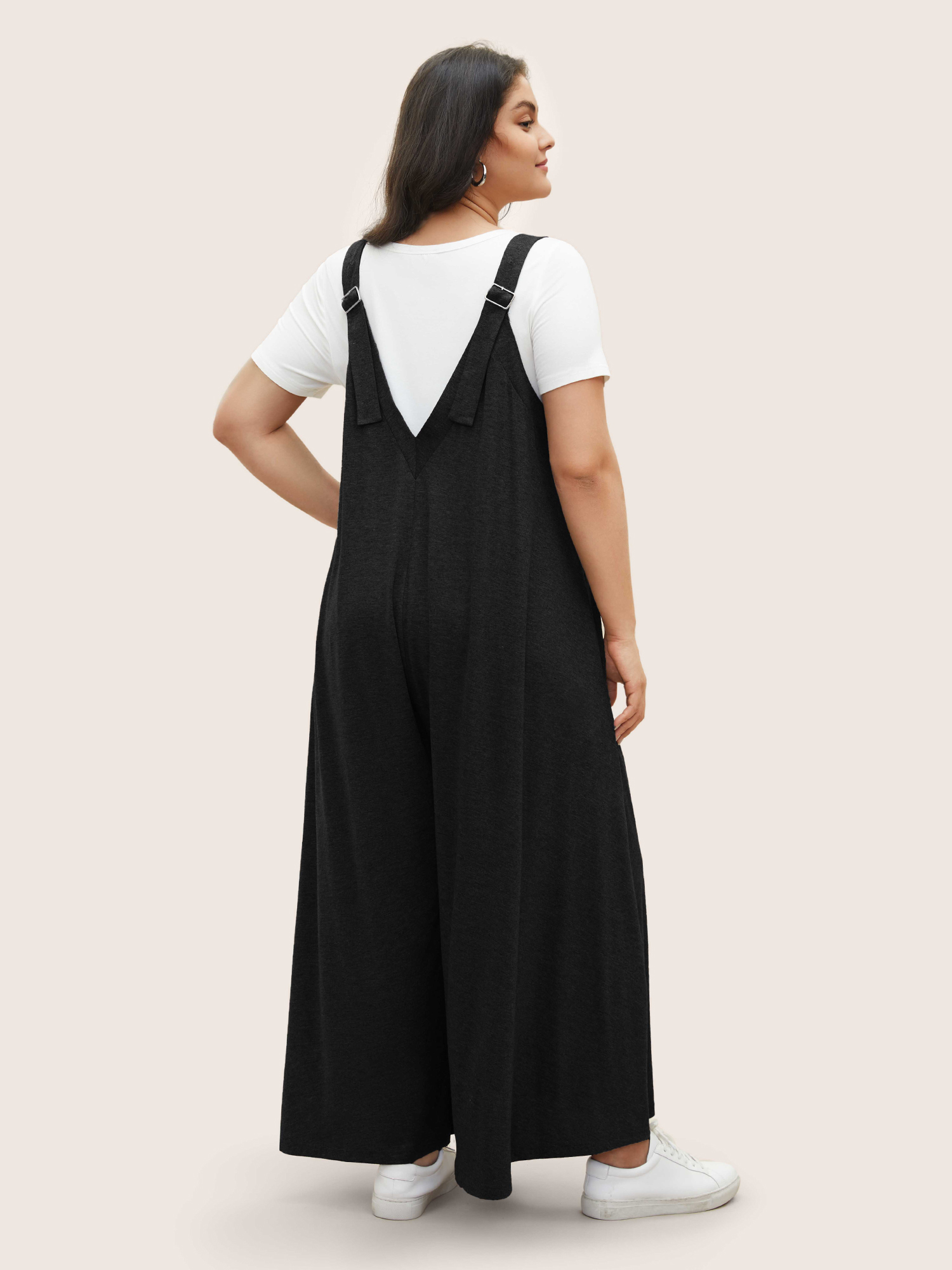 Plus Size Black Supersoft Essentials Solid Pocket Adjustable Straps Jumpsuit Women Casual Sleeveless Non Everyday Loose Jumpsuits BloomChic 28/5X 