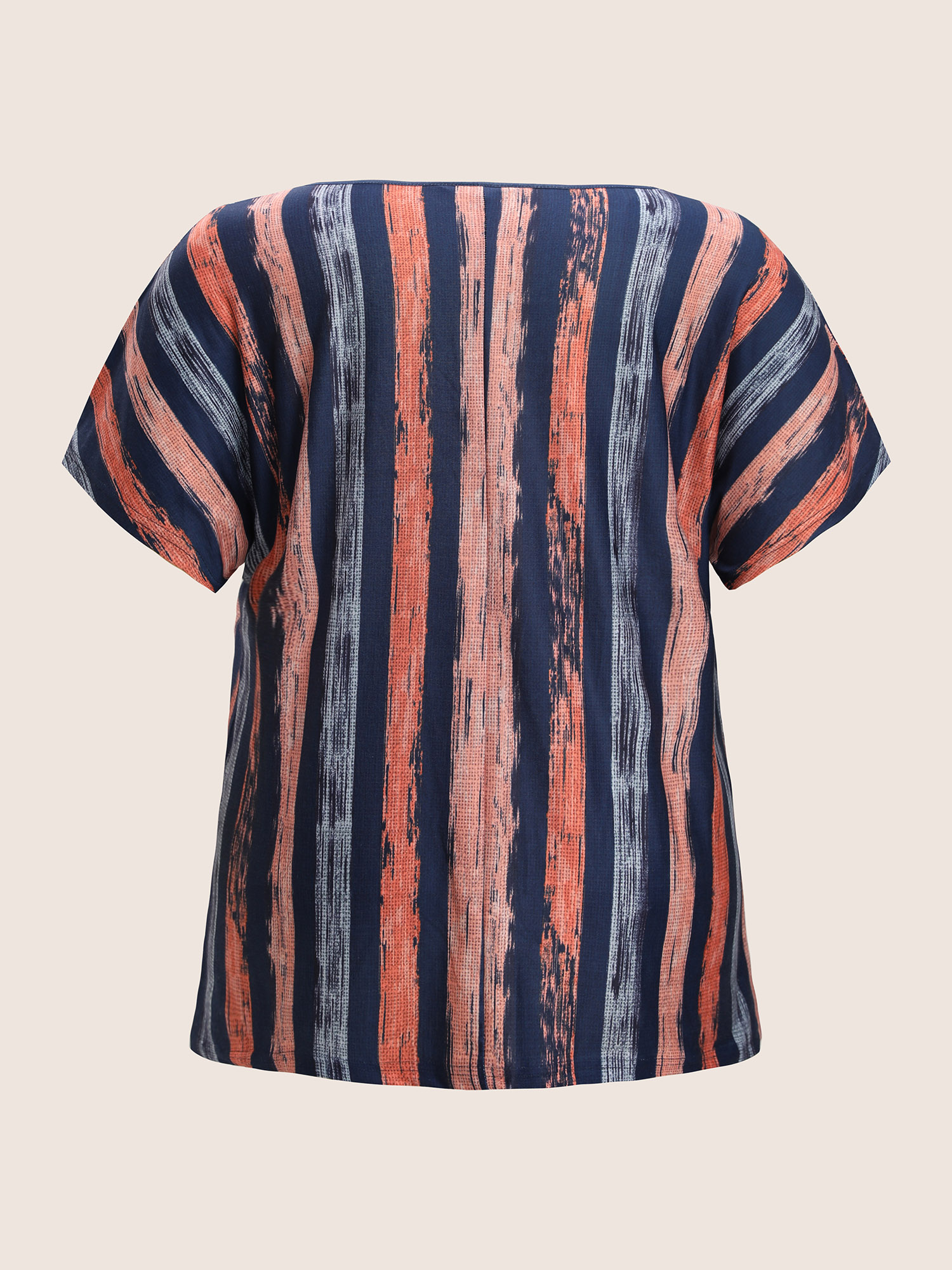 Plus Size Striped Contrast Dolman Sleeve V Neck T-shirt OrangeRed Women Casual Striped V-neck Everyday T-shirts BloomChic 14-16/1X 