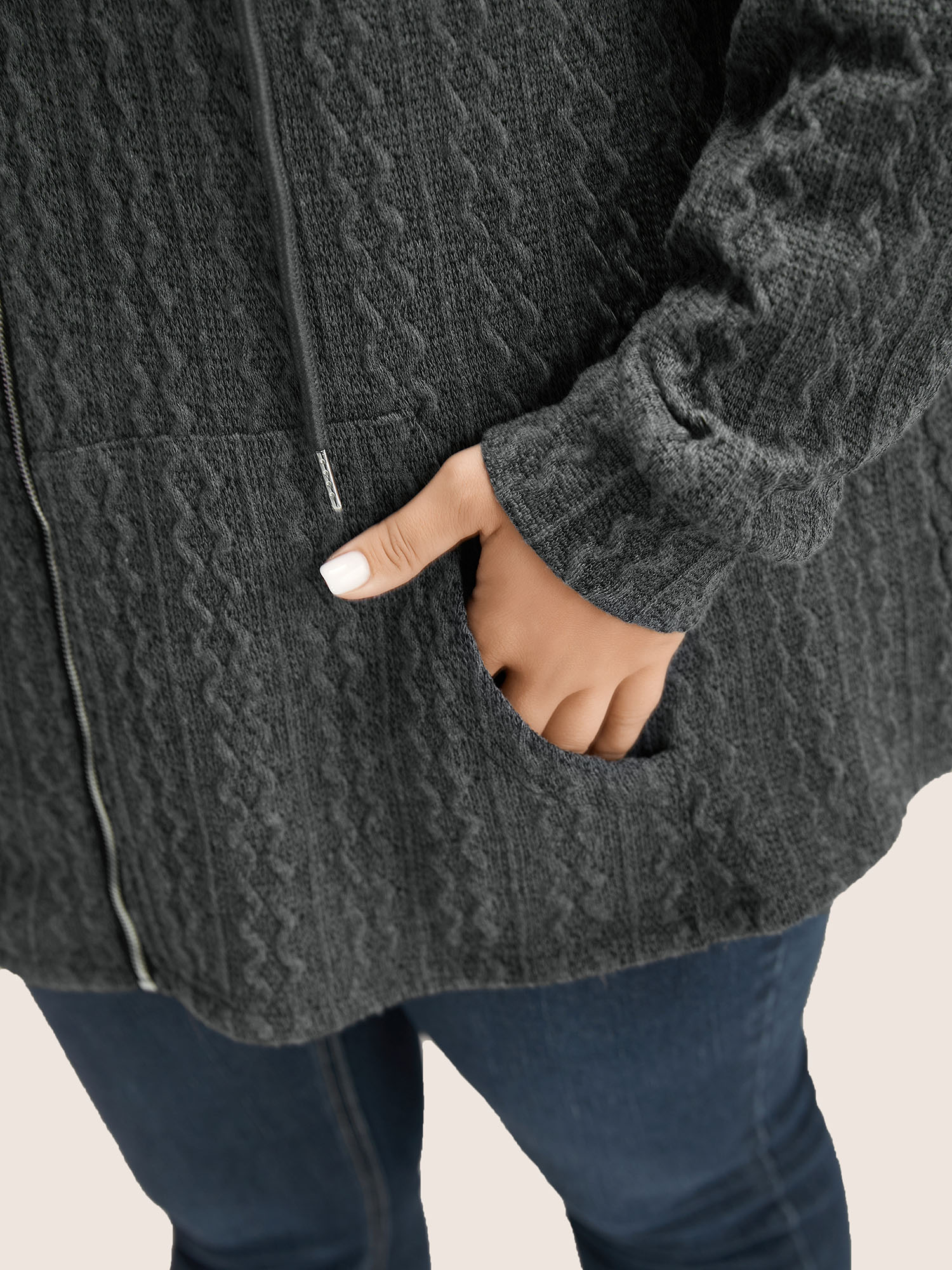 

Plus Size Plain Textured Zipper Hooded Sweatshirt Women DimGray Casual Non Everyday Sweatshirts BloomChic
