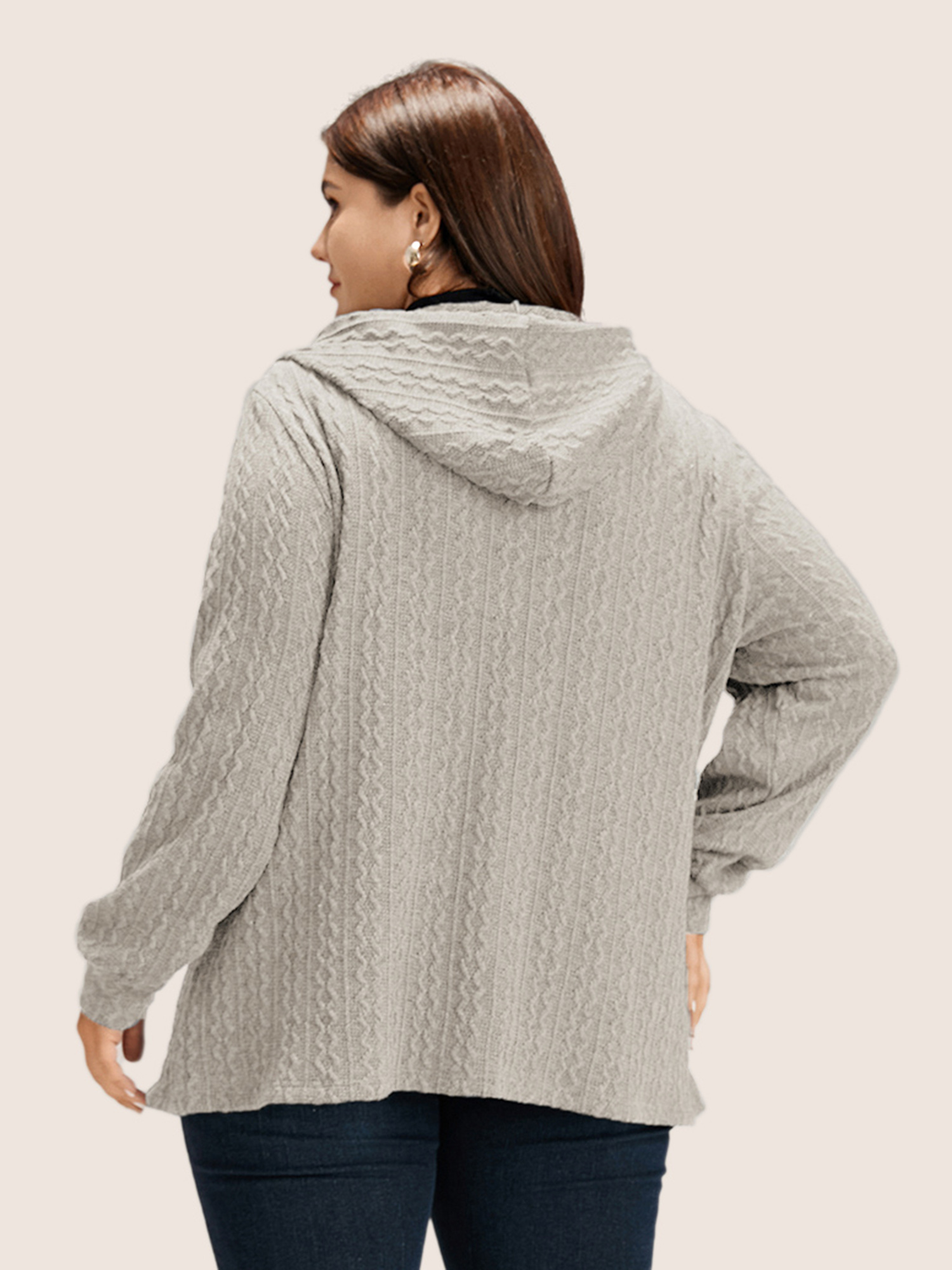 Plus Size Plain Textured Zipper Hooded Sweatshirt Women Champagne Casual Non Hooded Everyday Sweatshirts BloomChic 30/6X 