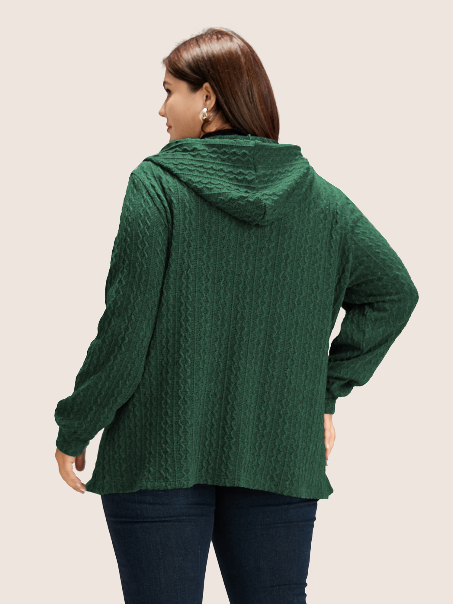 Plus Size Plain Textured Zipper Hooded Sweatshirt Women DarkGreen Casual Non Hooded Everyday Sweatshirts BloomChic 12/L 