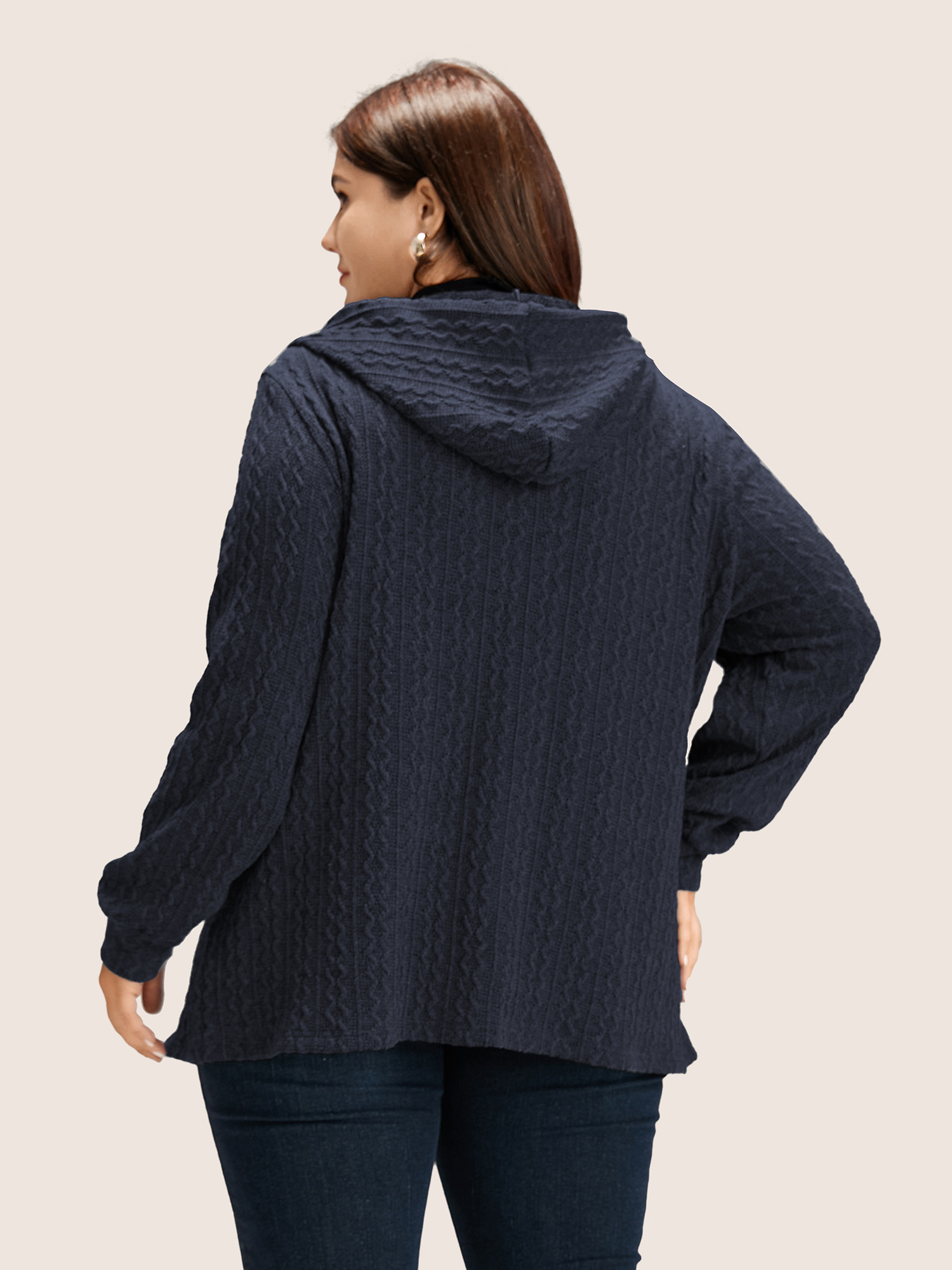 

Plus Size Plain Textured Zipper Hooded Sweatshirt Women DarkBlue Casual Non Hooded Everyday Sweatshirts BloomChic