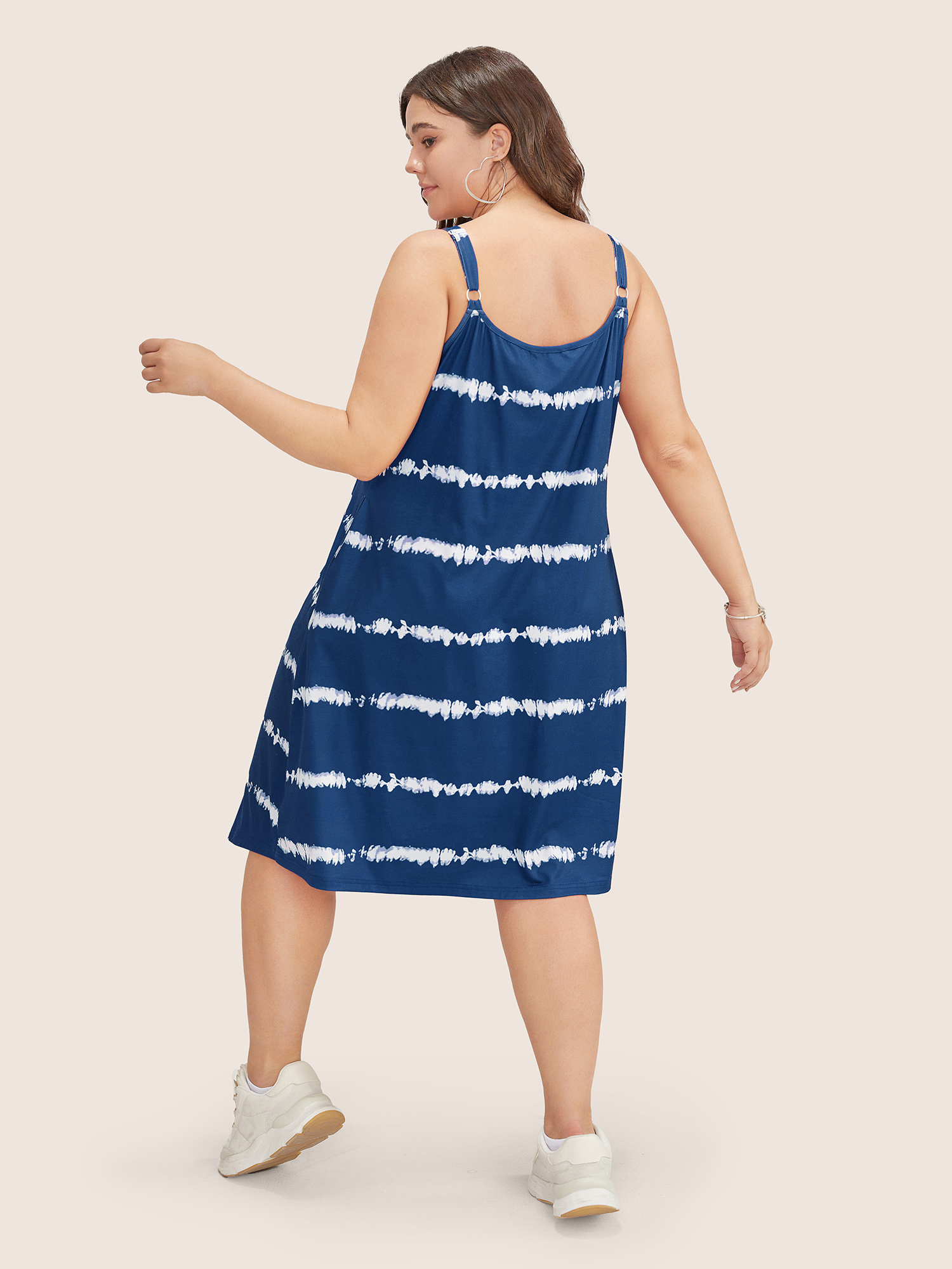 

Plus Size Tie Dye Plicated Detail Pocket Striped Cami Dress Blue Women Non Curvy Knee Dress BloomChic