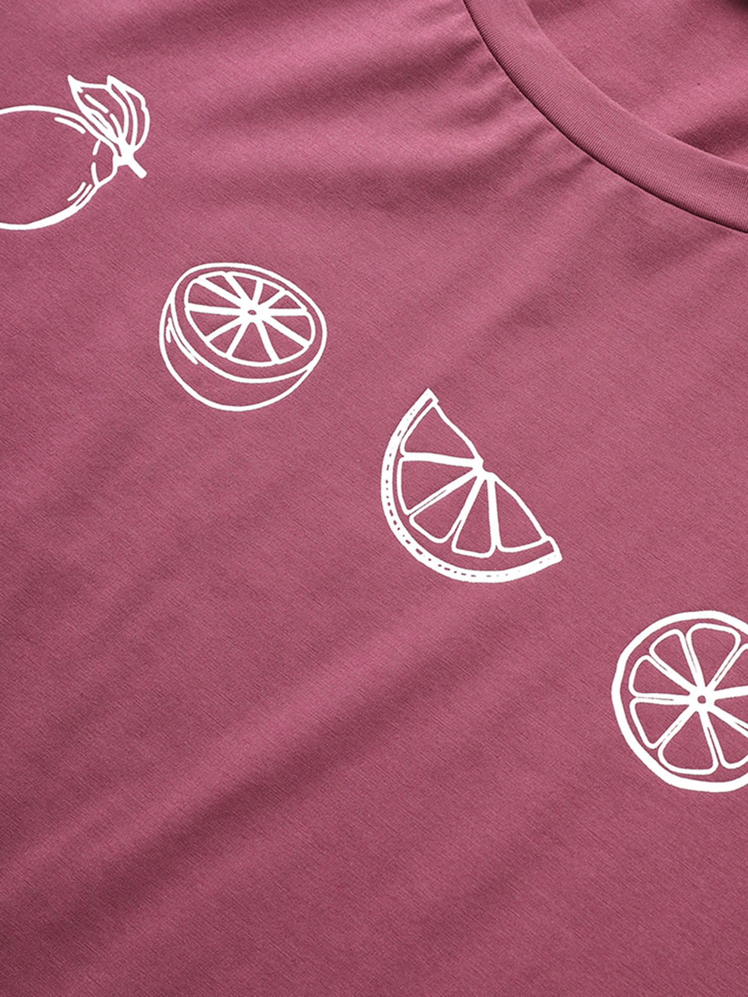 Plus Size Plain Lemon Print Crew Neck T-shirt DustyPink Women Resort Fruit Round Neck Vacation T-shirts BloomChic 22-24/3X 