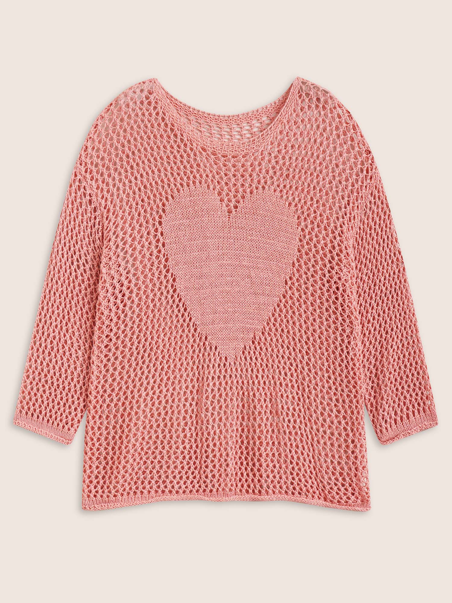 Plus Size Solid Heart Cut Out See Through Sweater T-shirt Watermelon Long Sleeve Boat Neck Casual Knit Tops 22-24/3X Bloomchic 