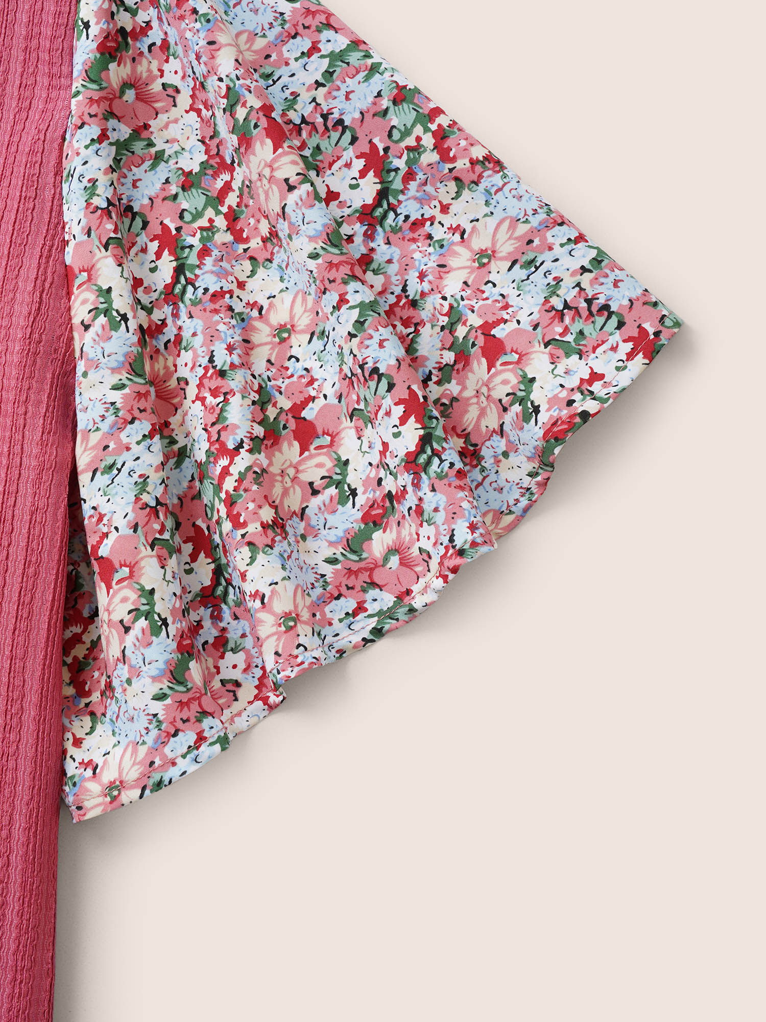 Plus Size Ditsy Floral Patchwork Plisse Flutter Sleeve T-shirt Pink Women Elegant V-neck Everyday T-shirts BloomChic 22-24/3X 