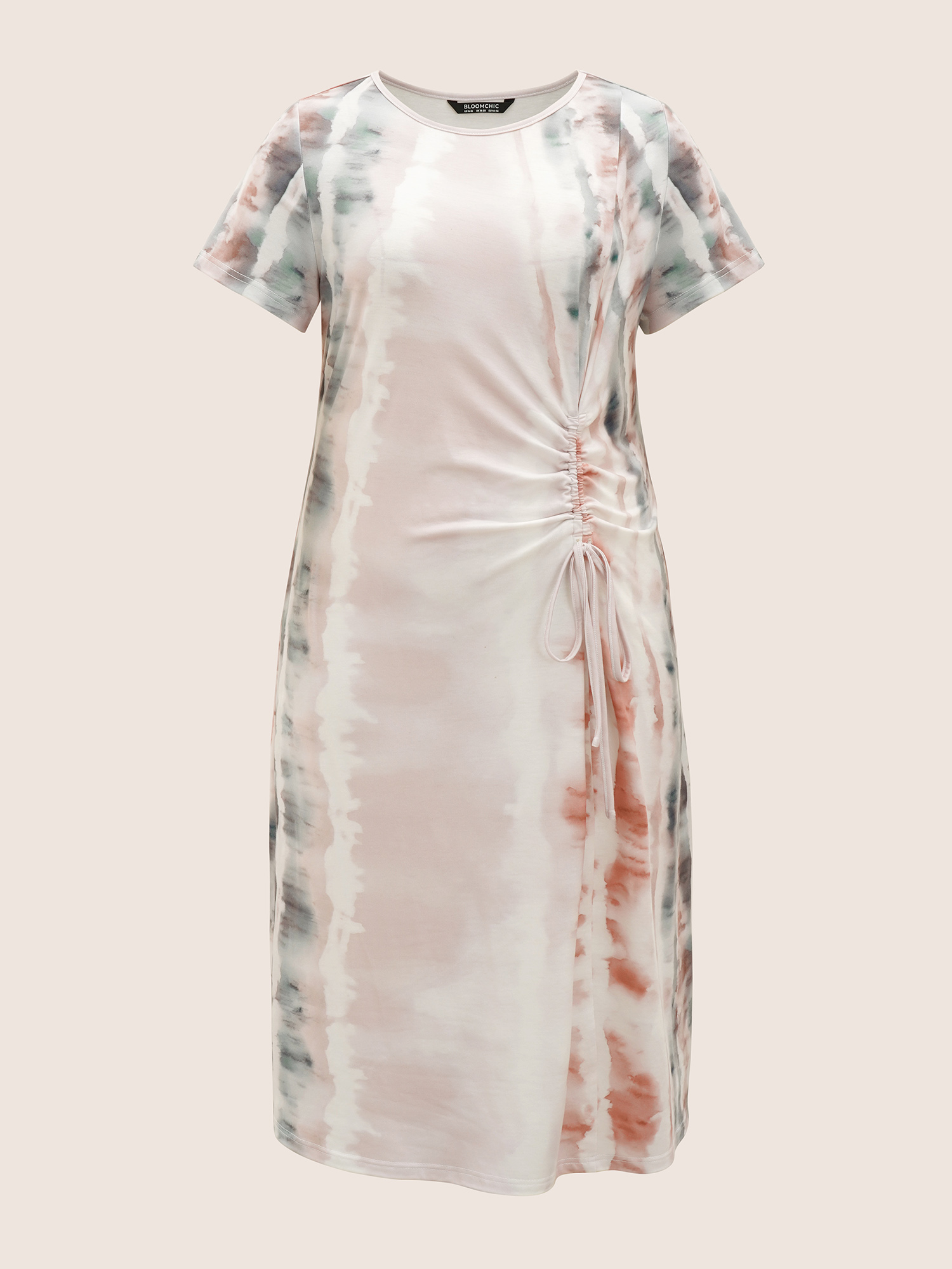 

Plus Size Tie Dye Round Neck Drawstring Pocket Dress Multicolor Women Drawstring Round Neck Short sleeve Curvy Midi Dress BloomChic