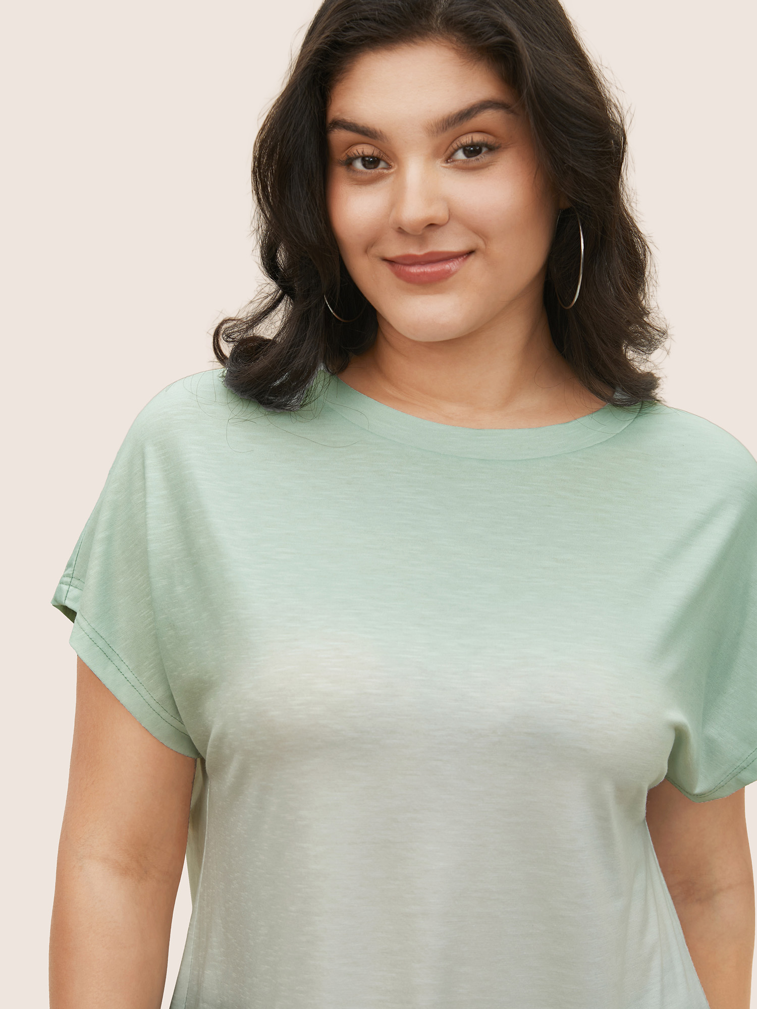 Plus Size Ombre Round Neck Dolman Sleeve T-shirt Multicolor Women Casual Round Neck Everyday T-shirts BloomChic 12/L 