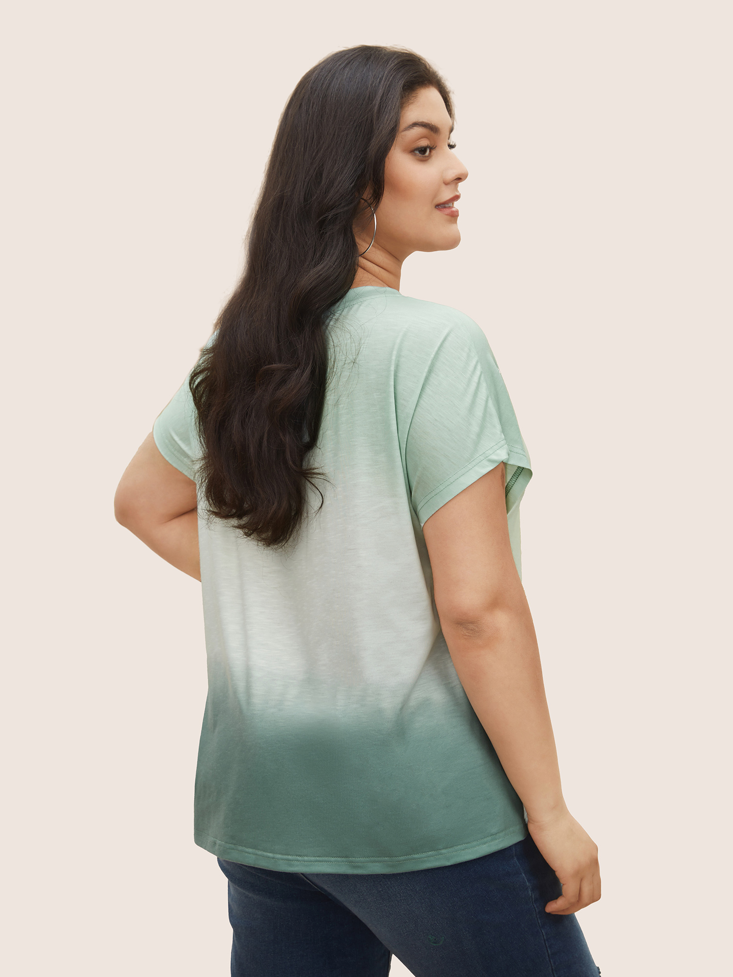 Plus Size Ombre Round Neck Dolman Sleeve T-shirt Multicolor Women Casual Round Neck Everyday T-shirts BloomChic 12/L 