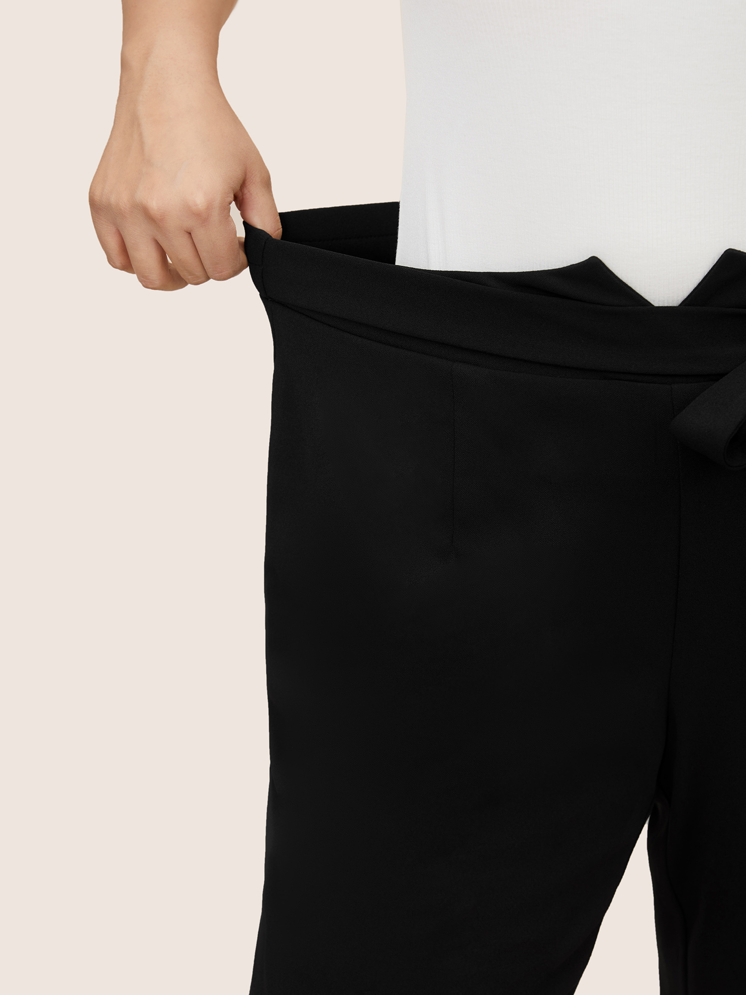 Plus Size Plain Tie Knot Slanted Pocket High Rise Pants Women Black At the Office High Rise Work Pants BloomChic 12/L 