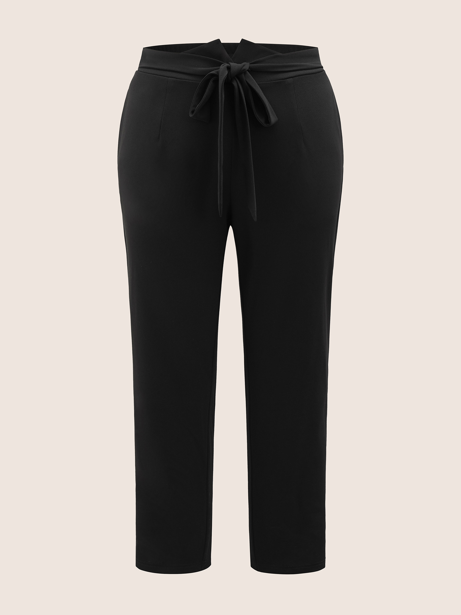 

Plus Size Plain Tie Knot Slanted Pocket High Rise Pants Women Black At the Office High Rise Work Pants BloomChic