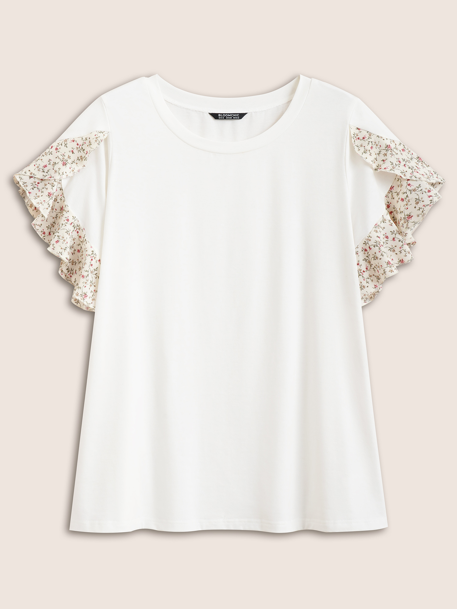 

Plus Size Ditsy Floral Patchwork Petal Sleeve T-shirt White Women Elegant Patchwork Round Neck Everyday T-shirts BloomChic