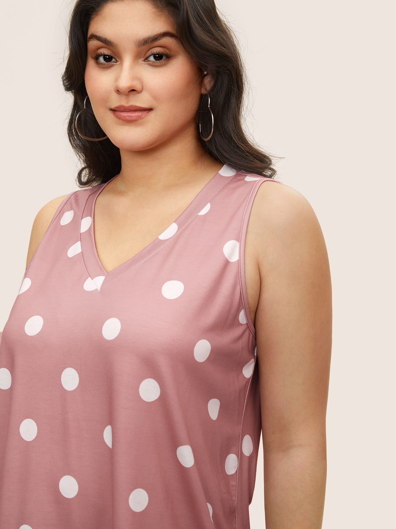 

Plus Size Polka Dot V Neck Tank Top Women Pink Casual V-neck Everyday Tank Tops Camis BloomChic