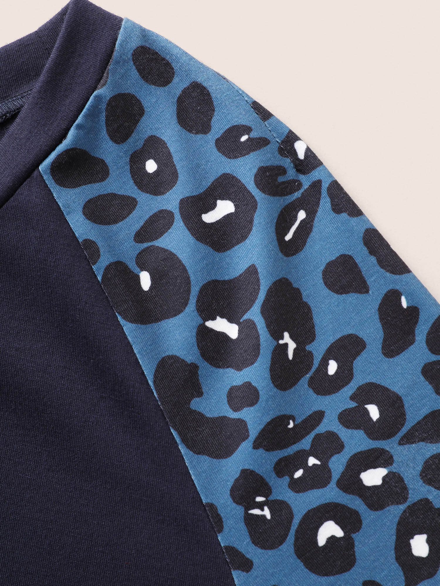 Plus Size Stripes Leopard Patchwork Raglan Sleeve T-shirt Midnight Women Casual Contrast Round Neck Everyday T-shirts BloomChic 28/5X 