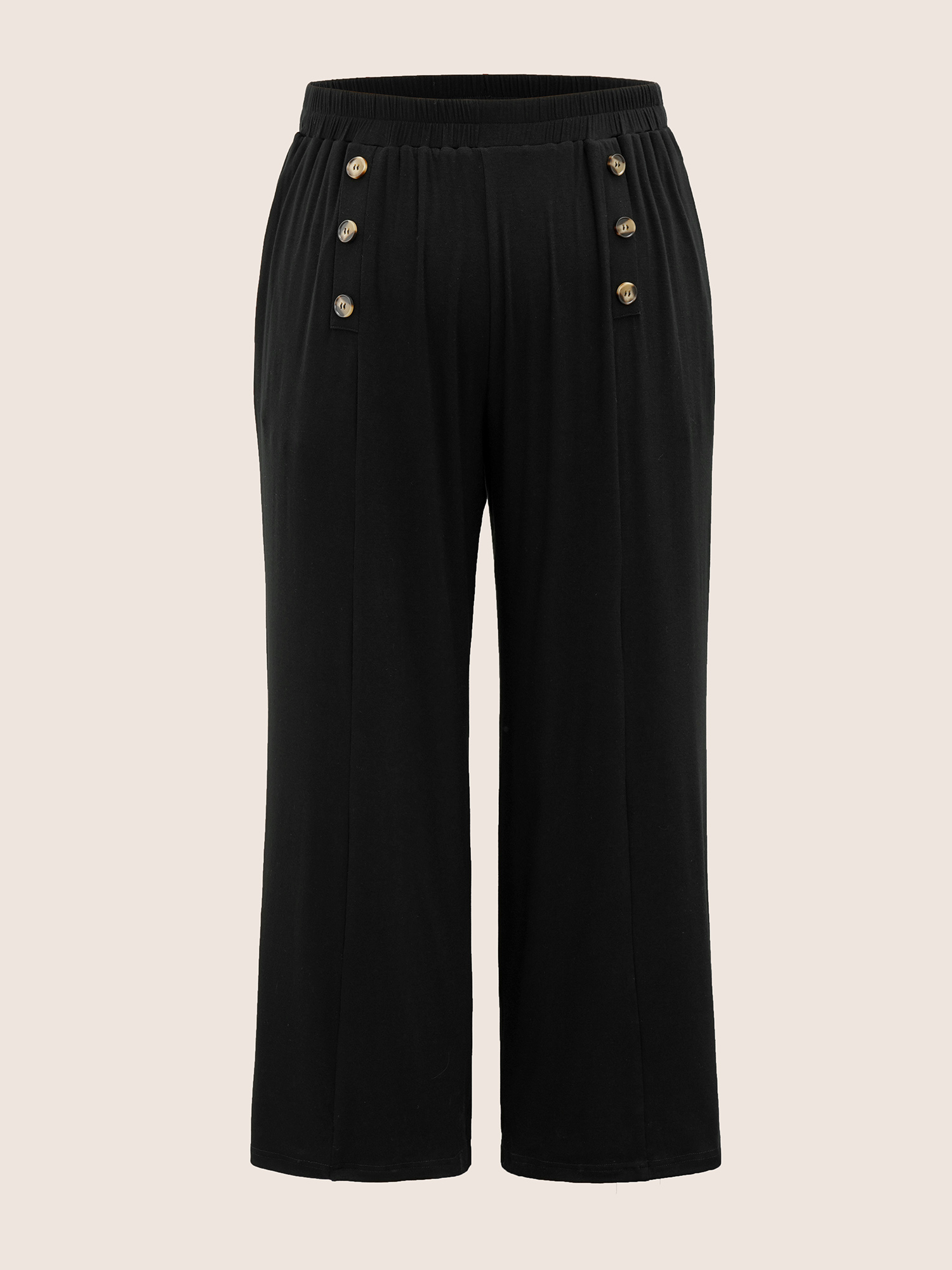 Plus Size Supersoft Essentials Button Detail Wide Leg Pants Women Black Elegant Wide Leg High Rise Everyday Pants BloomChic 28/5X 
