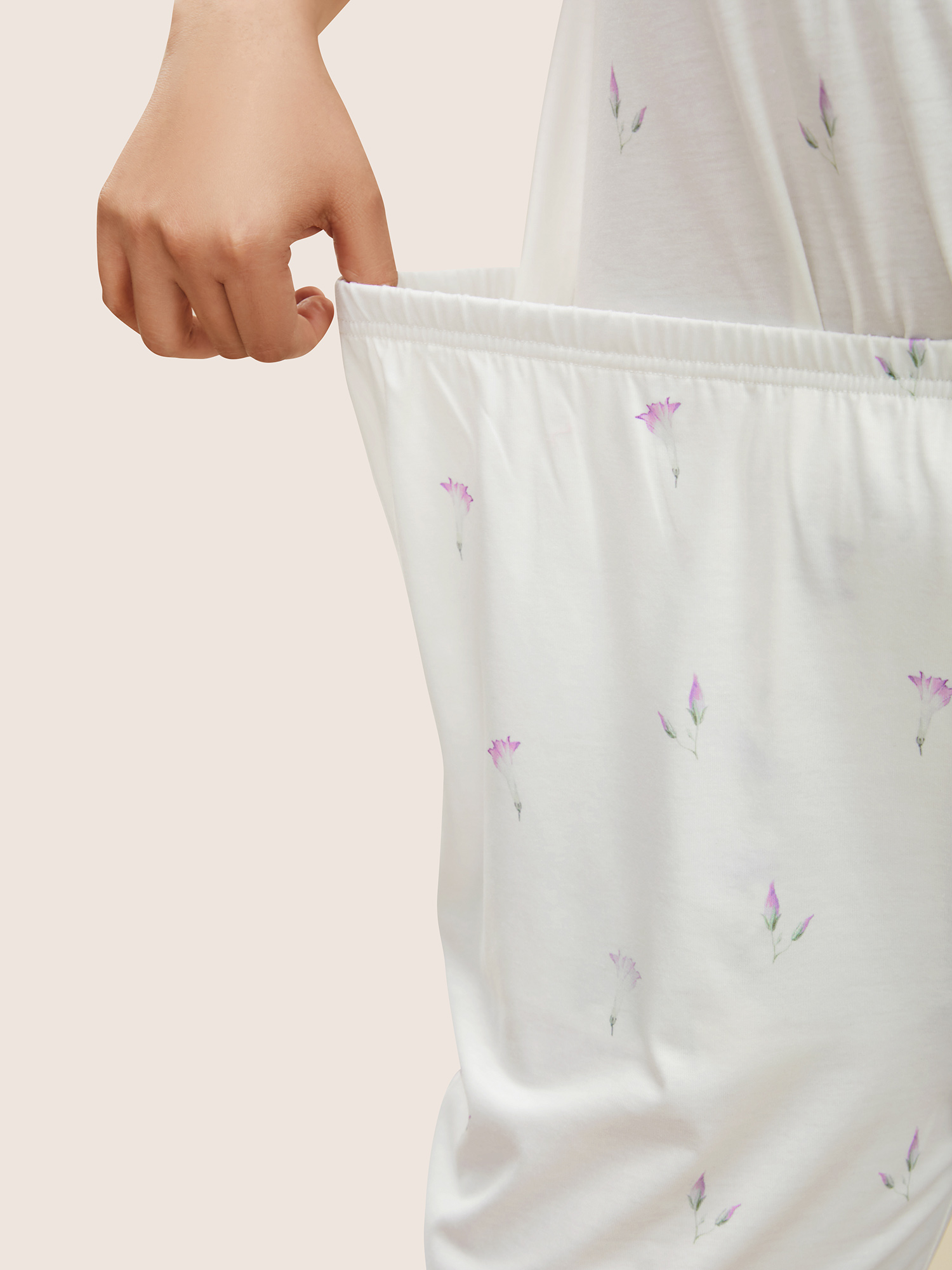 Plus Size Floral Pleated Button Detail Loungewear Set Women White Contrast Lounge Loungewear Sets BloomChic 30/6X 