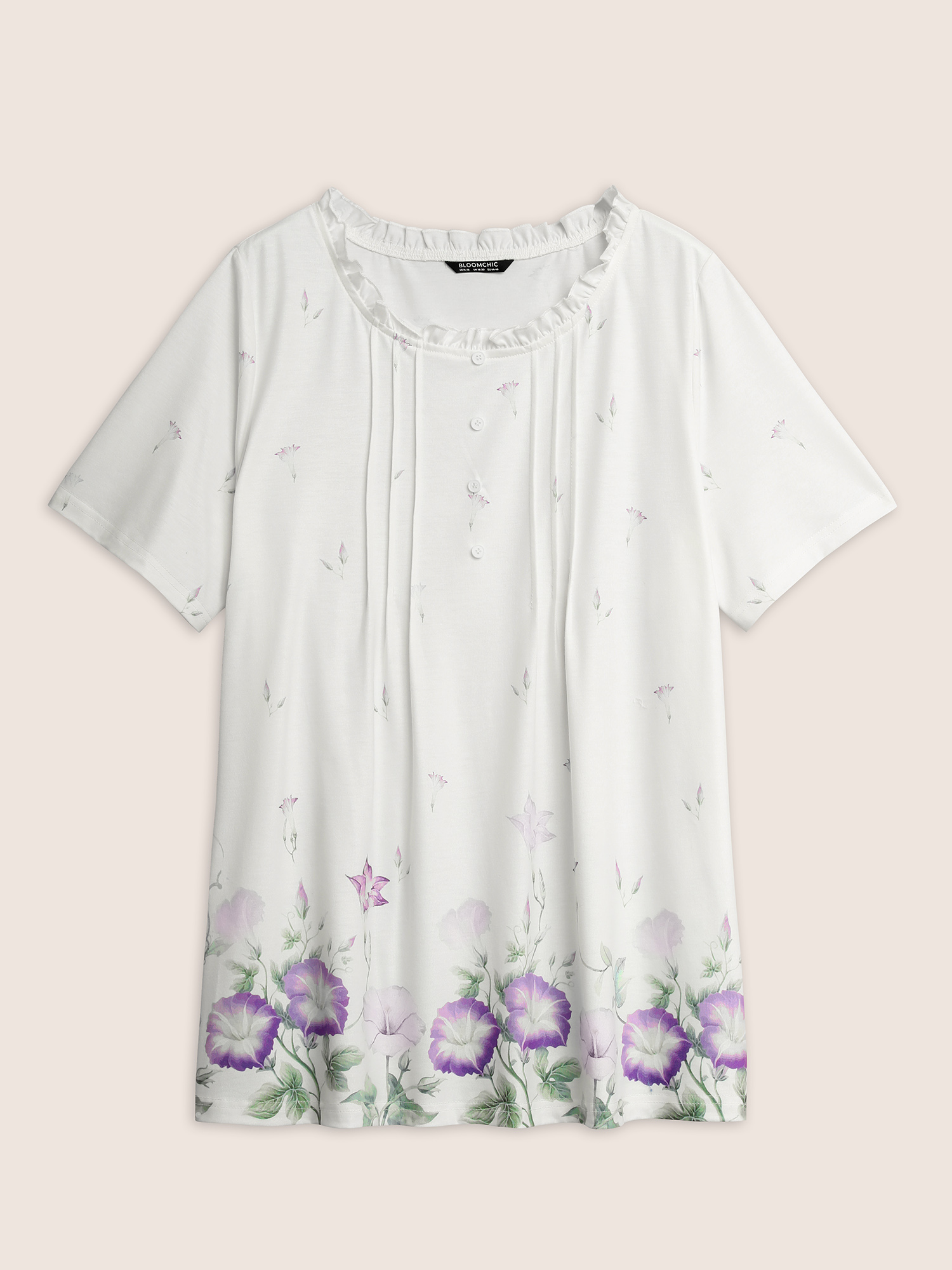 Plus Size Floral Pleated Button Detail Loungewear Set Women White Contrast Lounge Loungewear Sets BloomChic 30/6X 