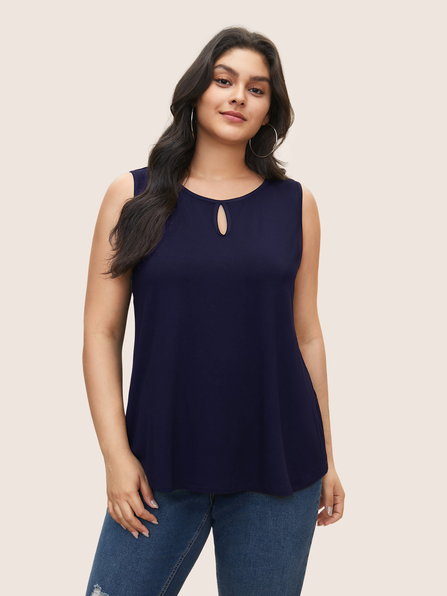 

Plus Size Supersoft Essentials Solid Keyhole Tank Top Women Midnight Casual Non Round Neck Everyday Tank Tops Camis BloomChic