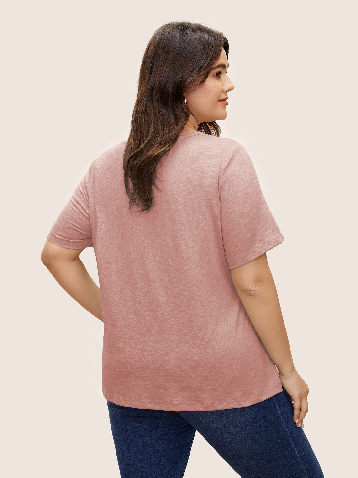 

Plus Size Solid Plisse Notched T-shirt Dirtypink Women Casual Non Plain Notched collar Everyday T-shirts BloomChic