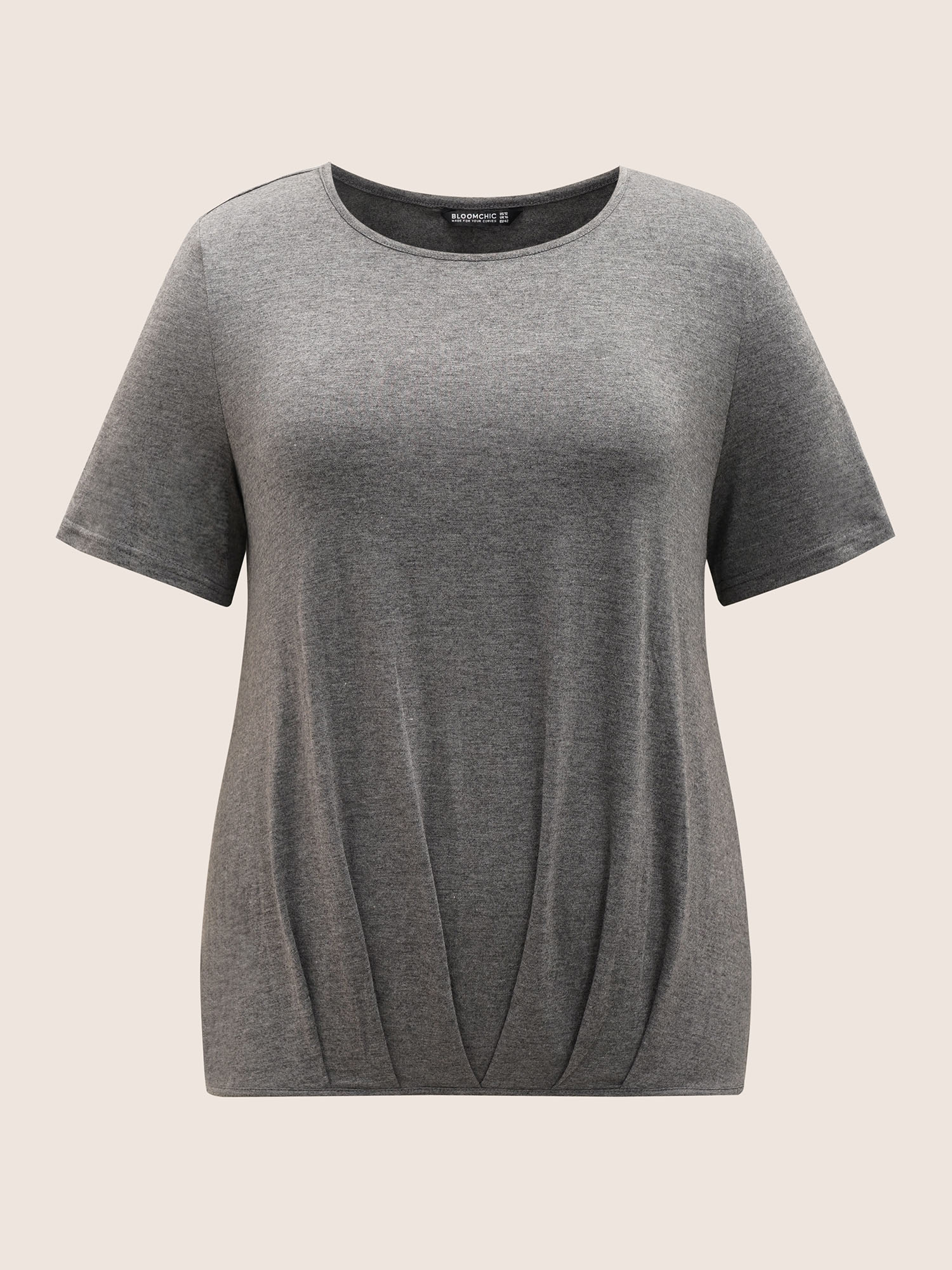 

Plus Size Plain Round Neck Pleated Asymmetrical Hem T-shirt Gray Round Neck Short sleeve Casual Jersey Tops