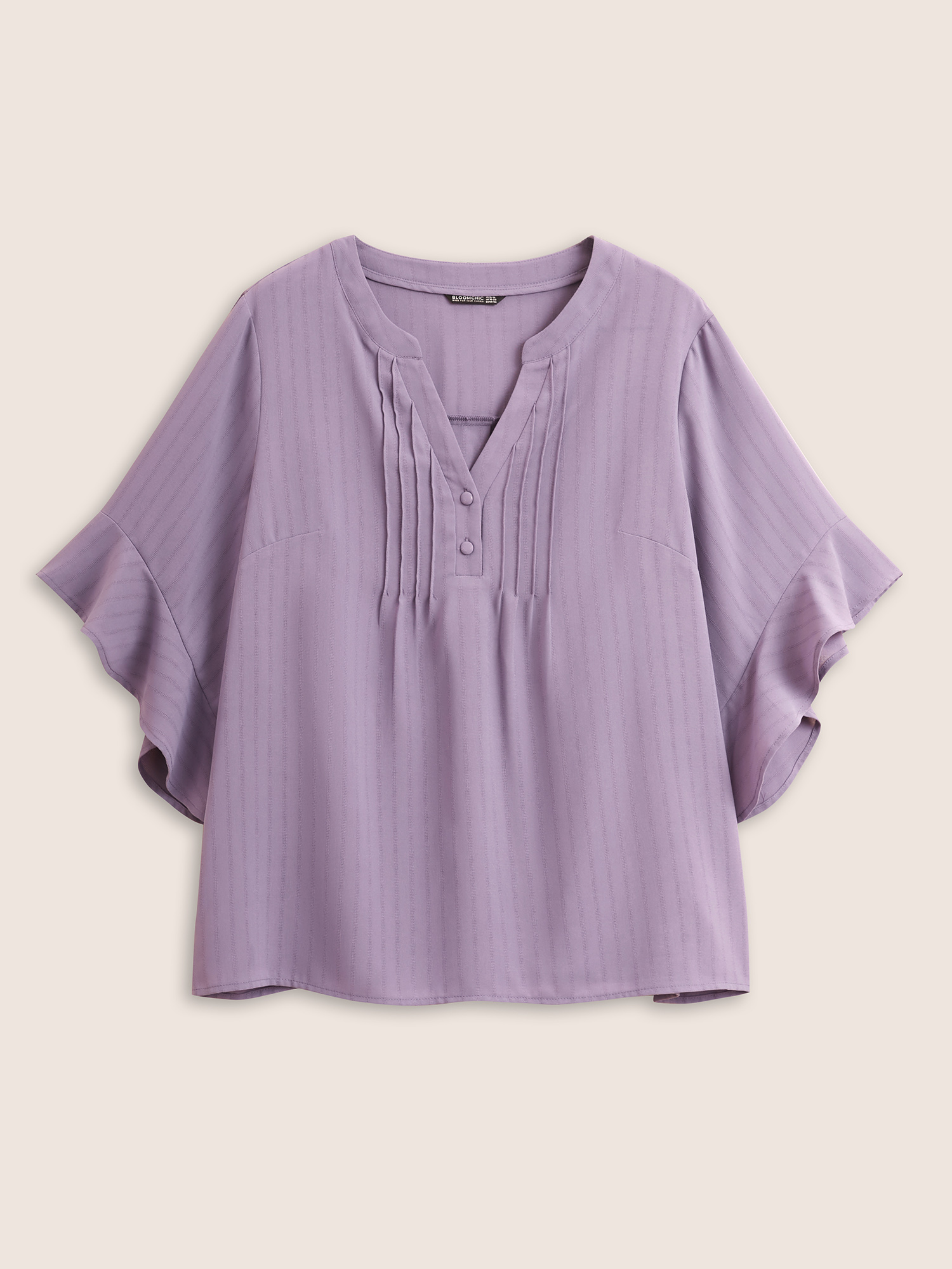 

Plus Size Mauve Plain Tucked Seam Button Up Flutter Sleeve Blouse Women Work From Home Half Sleeve Flat collar Work Blouses BloomChic